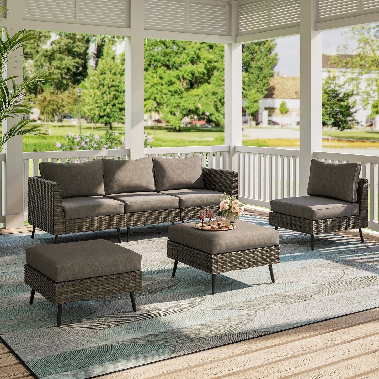 LAUSAINT HOME 6-Pieces Patio Furniture Set with 43" Propane Gas Fire Pit Table