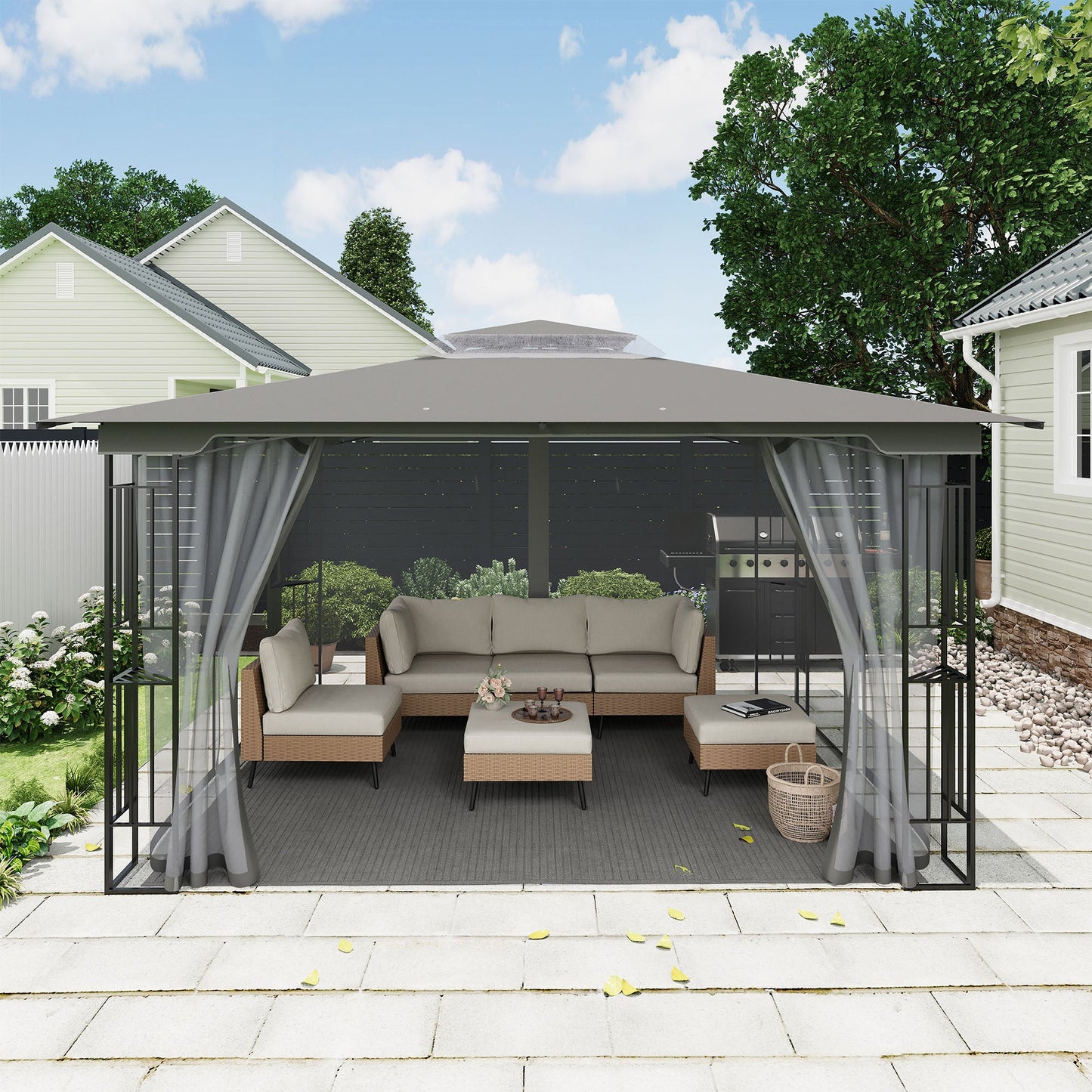 LAUSAINT HOME 11' x 13' Outdoor Double Vented Roof Patio Gazebo