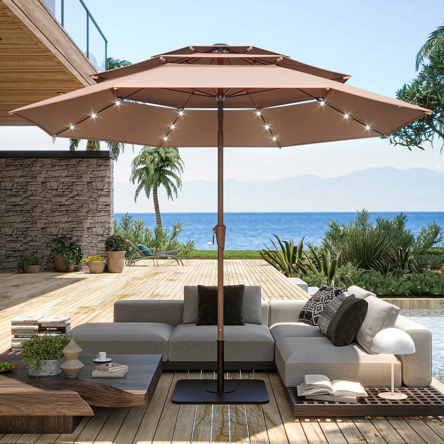 LAUSAINT HOME 10ft 3 Tier Patio Umbrella with Solar Lights