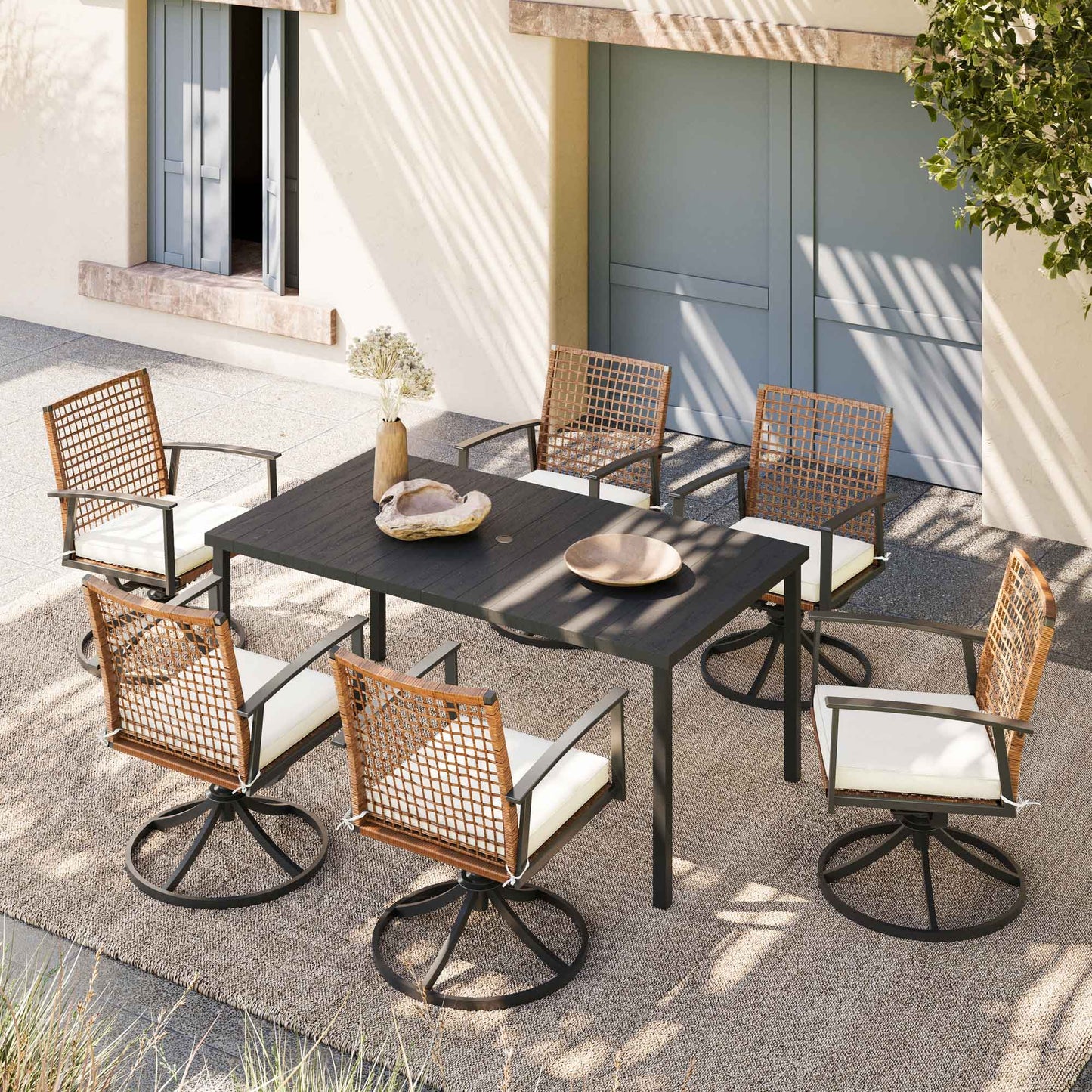 LAUSAINT HOME Outdoor Dining Set with Swivel Chairs