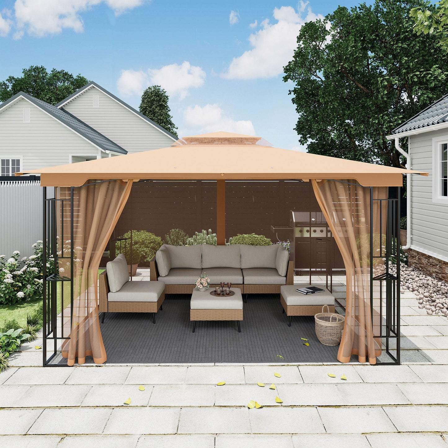 LAUSAINT HOME 11' x 13' Outdoor Double Vented Roof Patio Gazebo