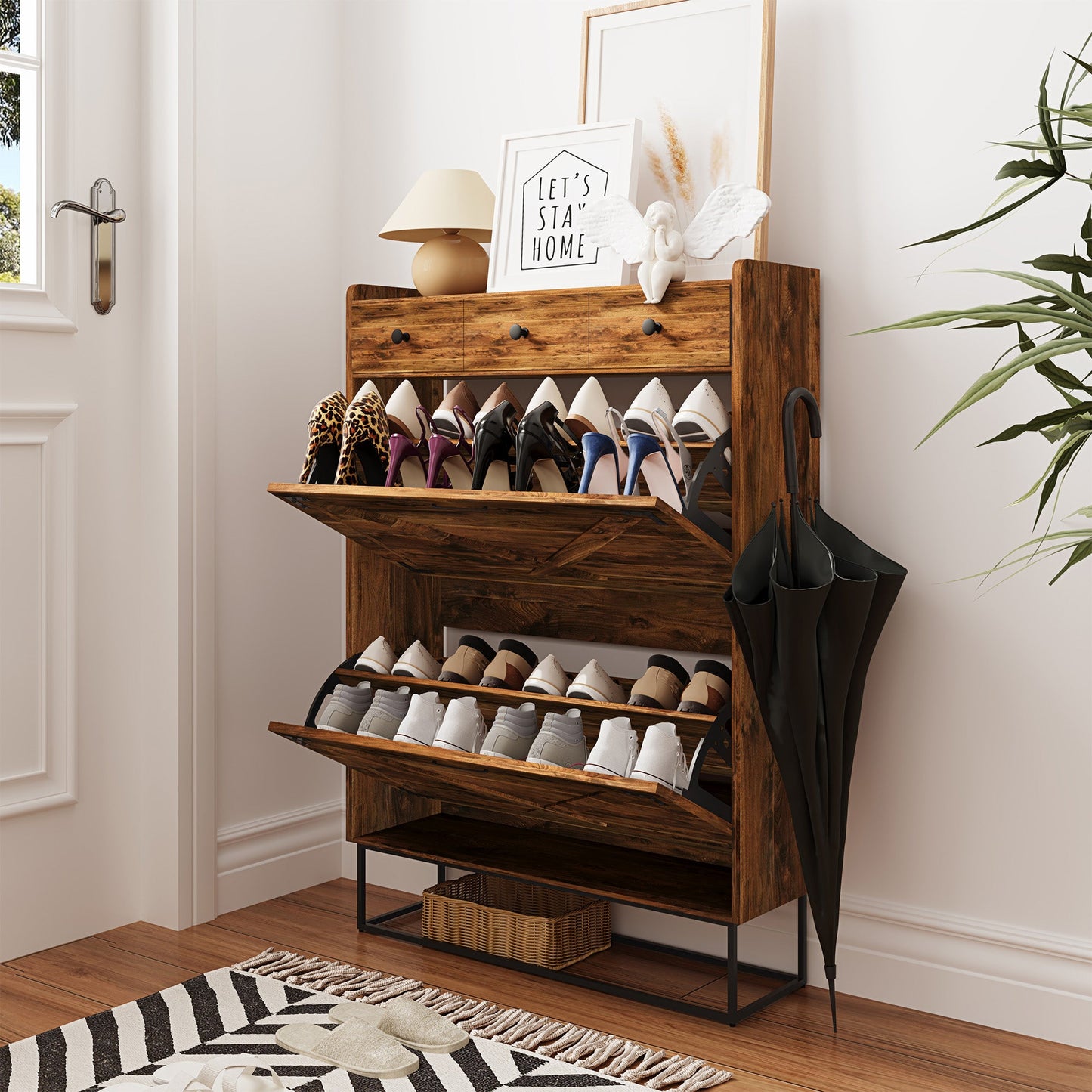 LAUSAINT HOME Shoe Storage Cabinet with 2 Flip Drawers & 3 Drawers