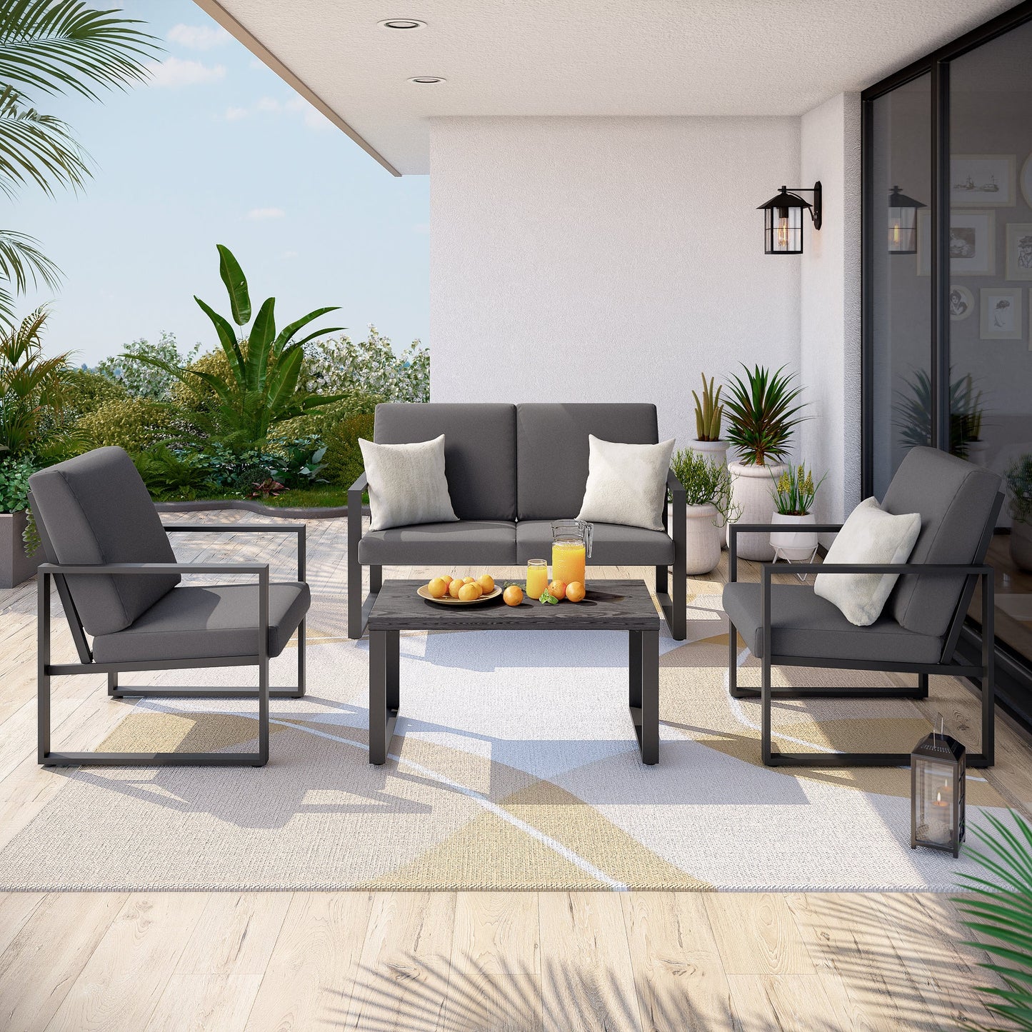 LAUSAINT HOME 4 Pcs Metal Modern Outdoor Conversation Set with 6'' Cushions