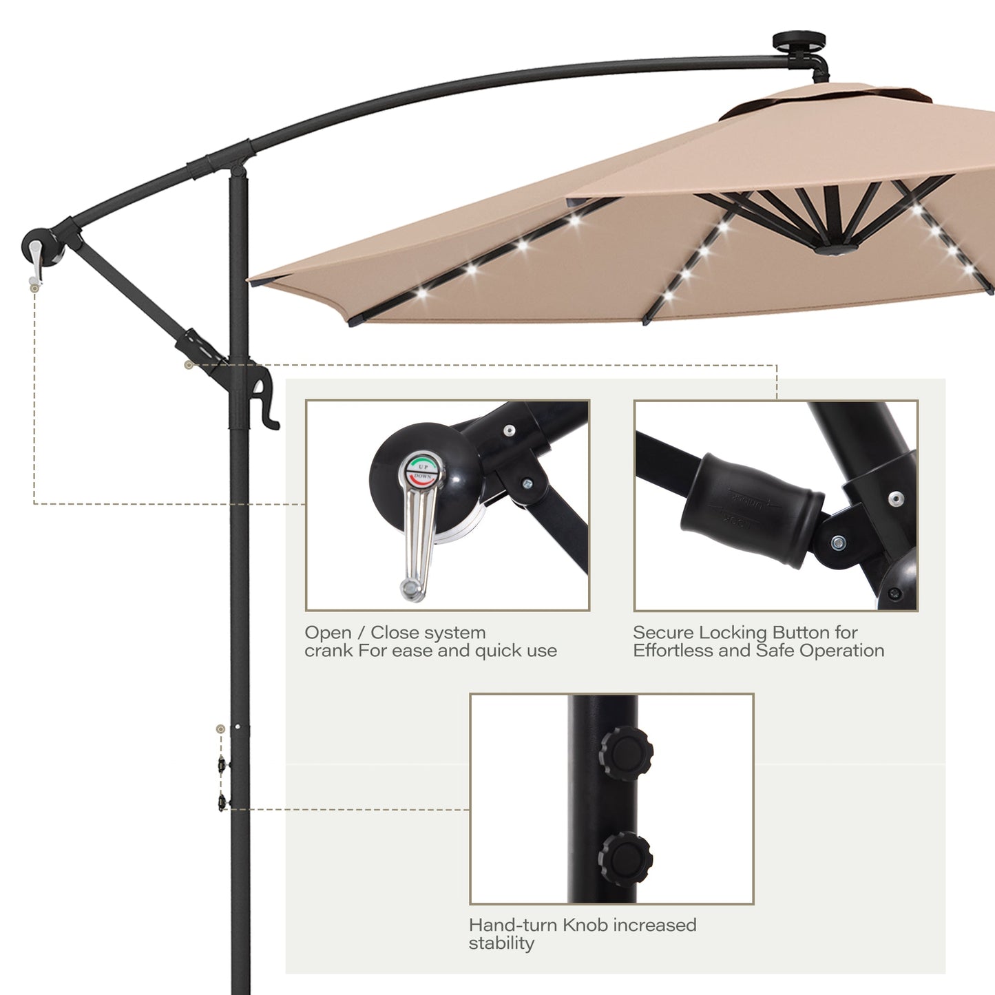 LAUSAINT HOME 10FT Round Cantilever Patio Umbrella