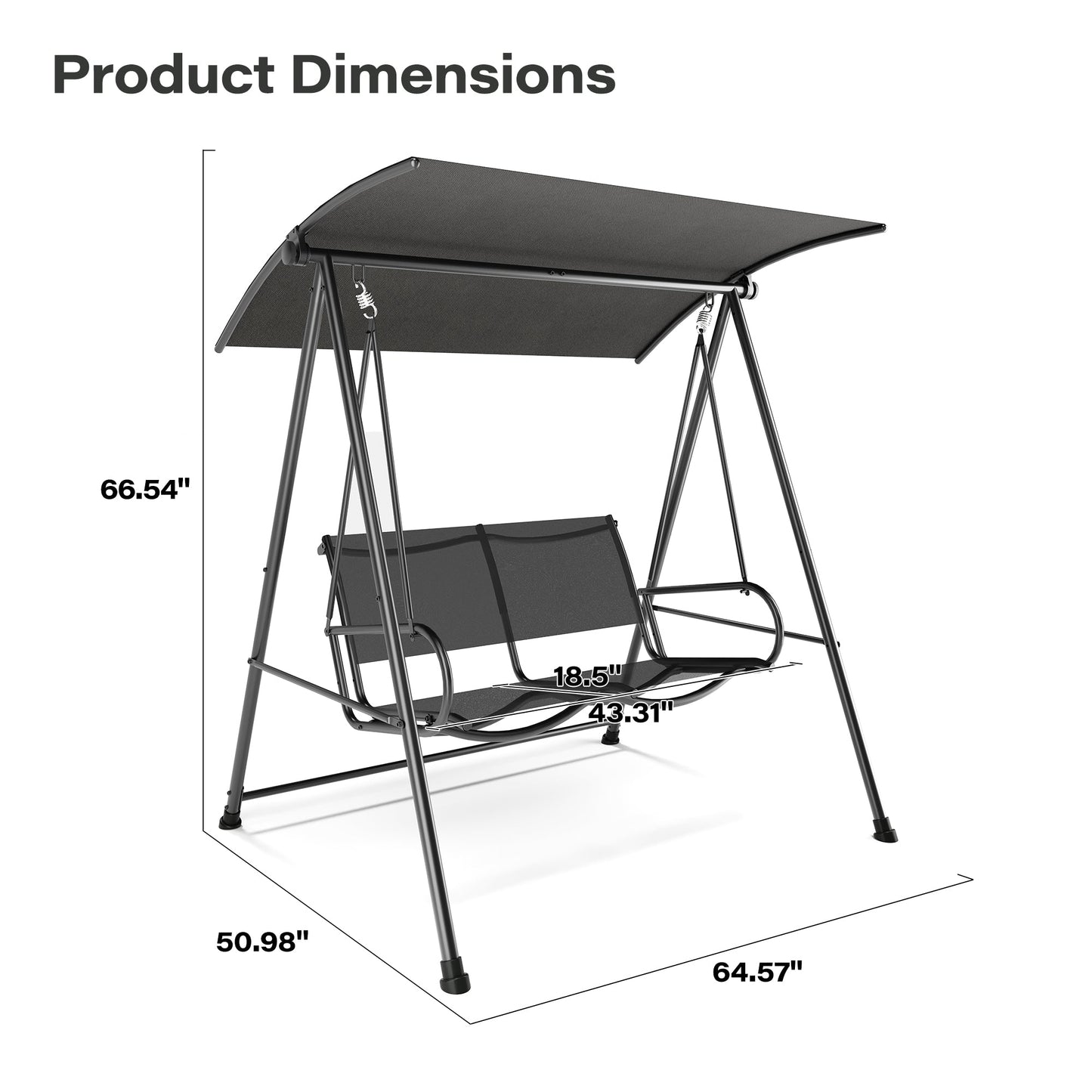 LAUSAINT HOME 3-Seat Patio Swing Chair with Adjustable Canopy
