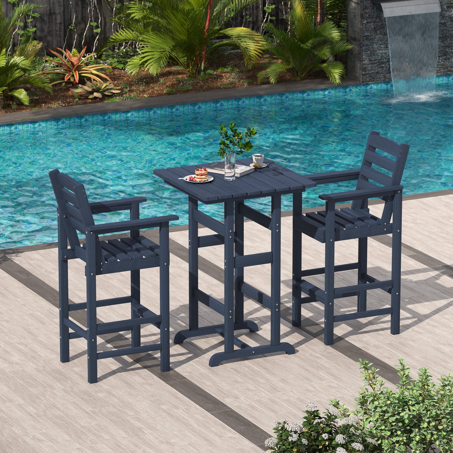 LAUSAINT HOME 3 Pieces Outdoor Balcony Oversize Adirondack HDPE Bar Set