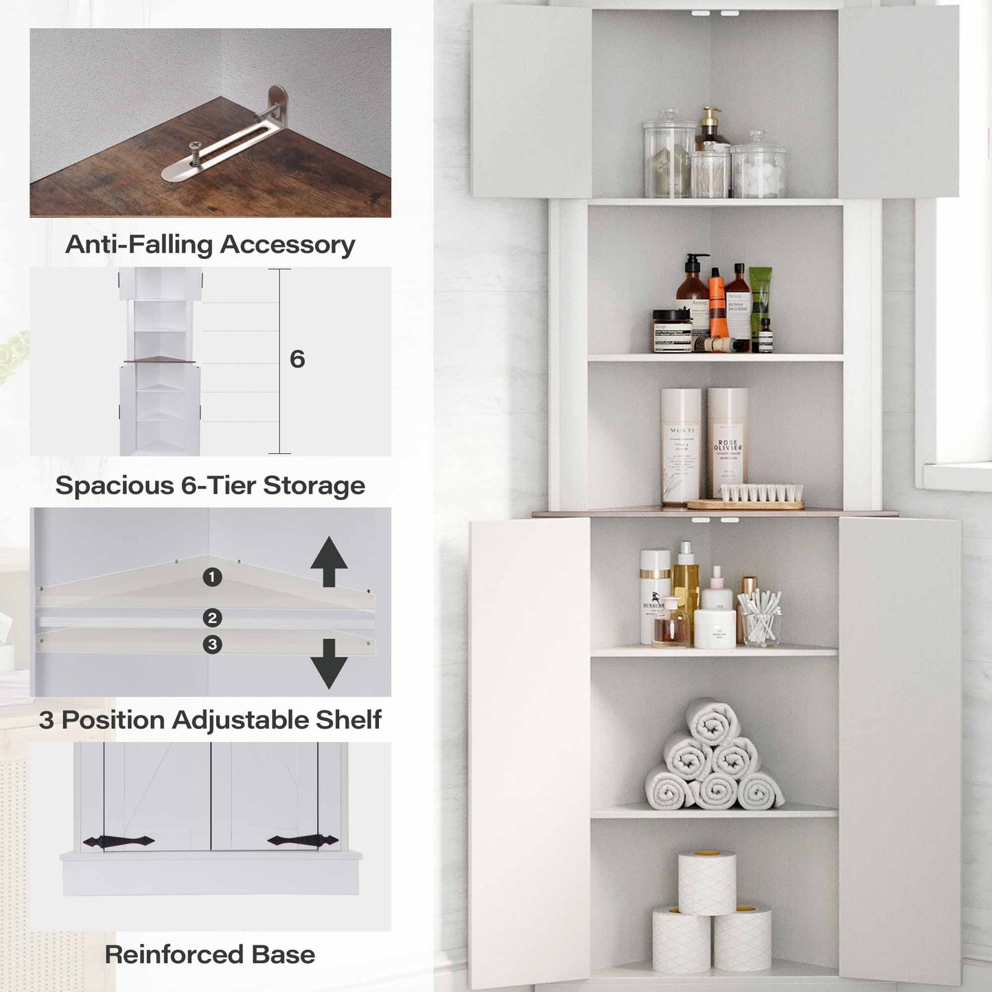 LAUSAINT HOME Indoor 67.7'' Tall Corner Storage Cabinet with Adjustable Shelves