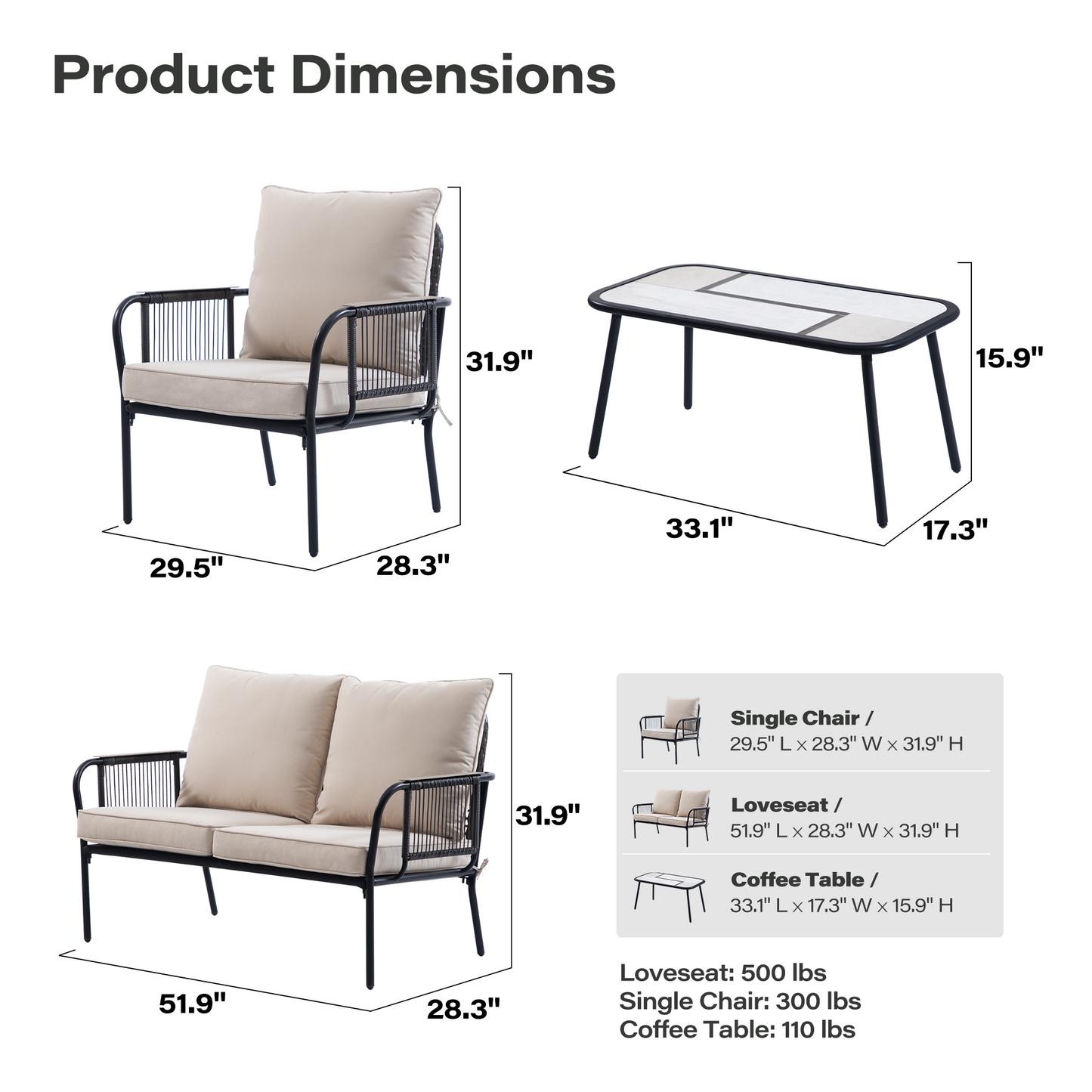 LAUSAINT HOME 4-Piece Quick Installation Outdoor Patio Set