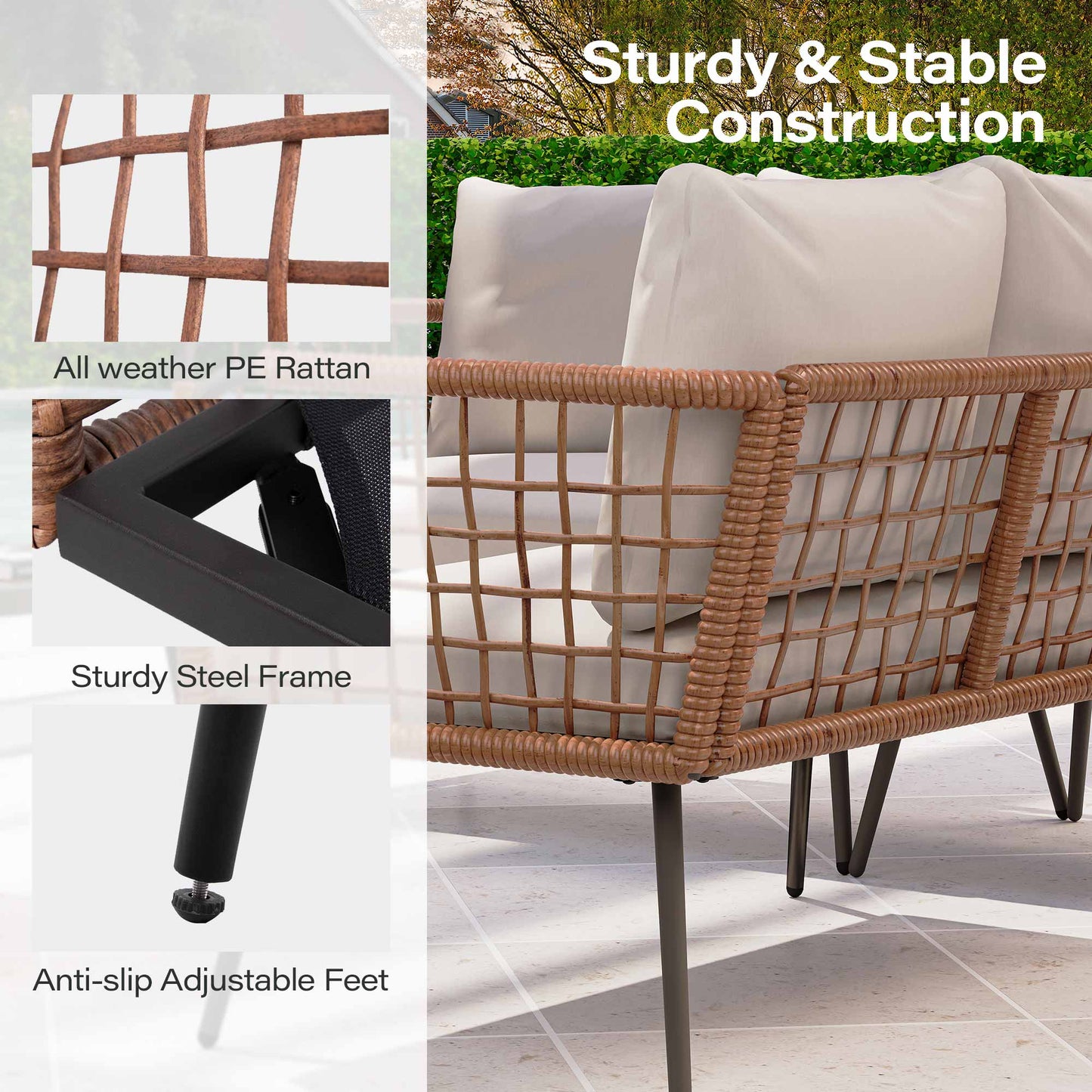 LAUSAINT HOME 4 Pieces L- Shaped Patio Furniture Set