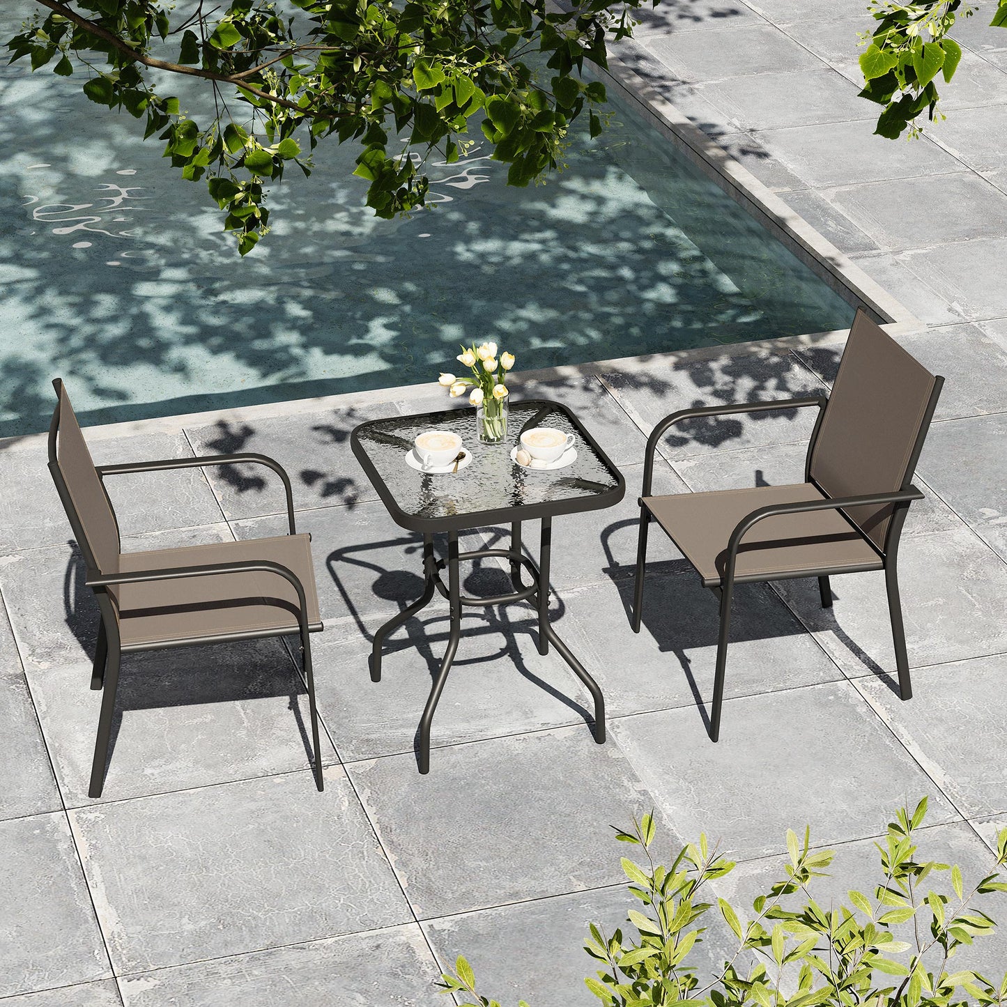 LAUSAINT HOME 3-Piece Outdoor Textilene Fabric Bar Set with Patio Table and Chairs