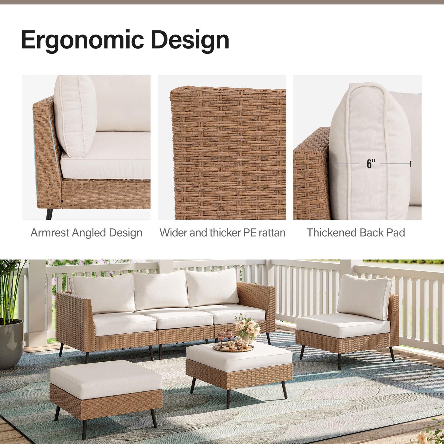 LAUSAINT HOME 6-Pieces Patio Furniture Set with 43" Propane Gas Fire Pit Table
