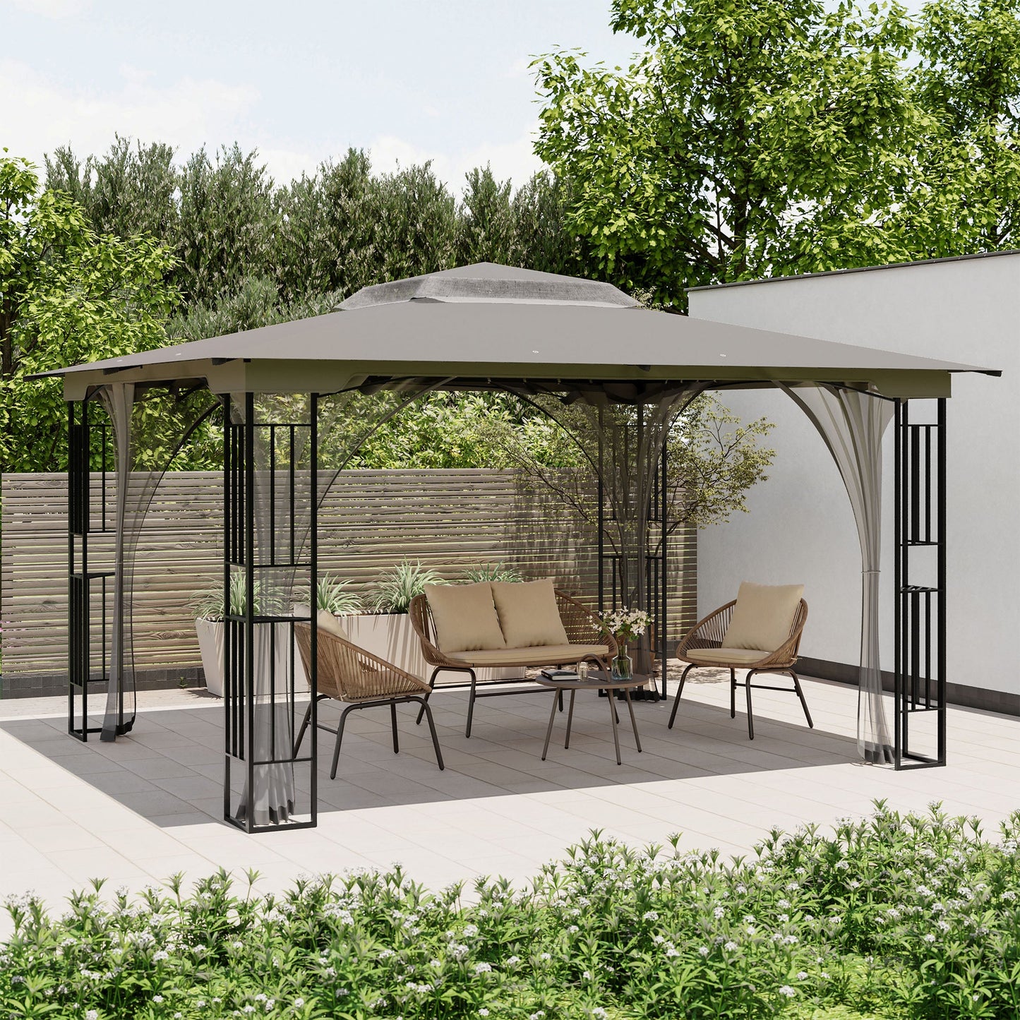 LAUSAINT HOME 11' x 13' Outdoor Double Vented Roof Patio Gazebo