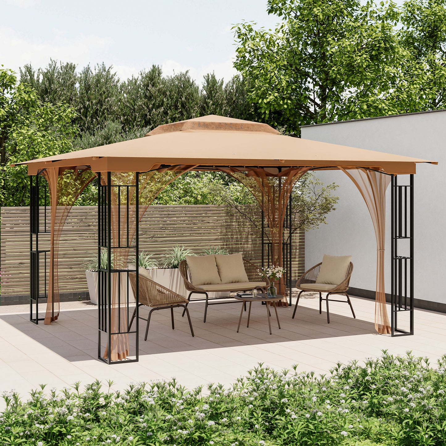 LAUSAINT HOME 11' x 13' Outdoor Double Vented Roof Patio Gazebo