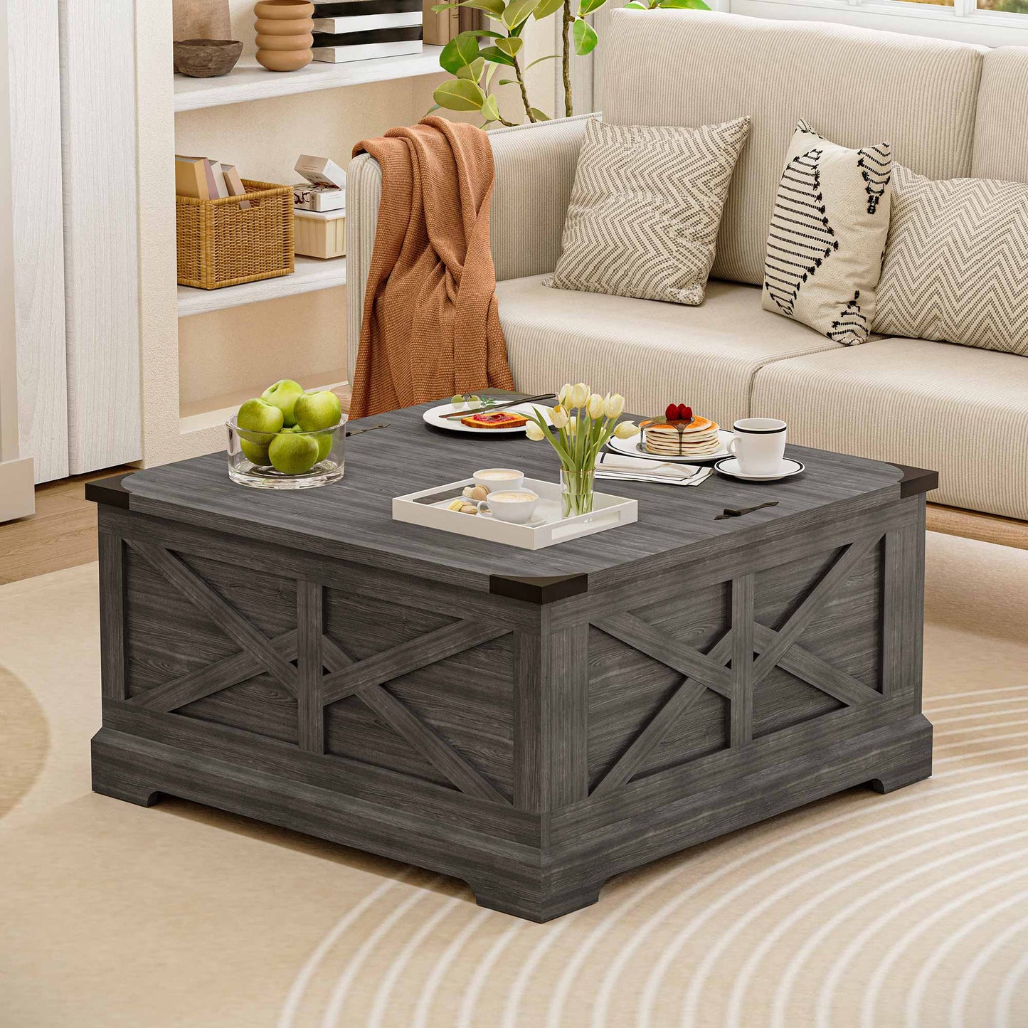 LAUSAINT HOME Farmhouse Lift Top Coffee Table