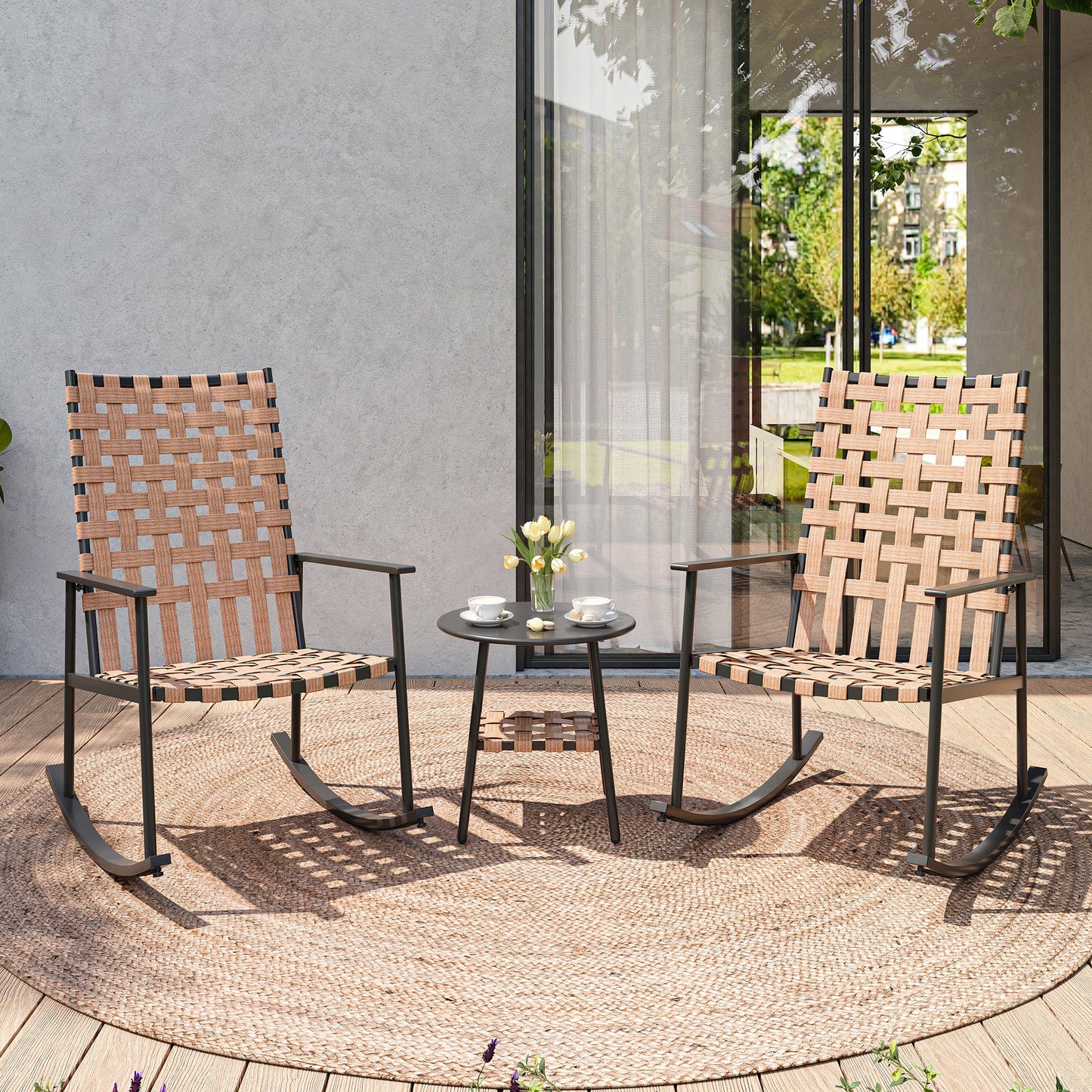 LAUSAINT HOME 3-Piece Outdoor Rocking Chair Set with High-Back