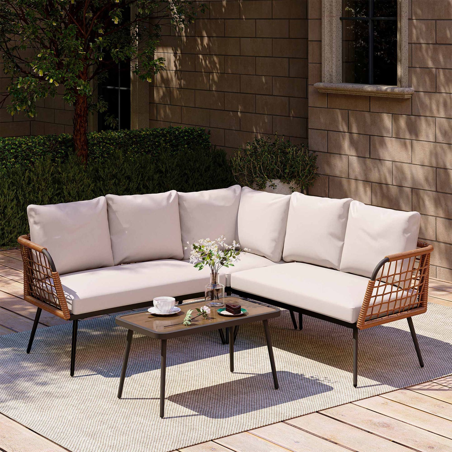 LAUSAINT HOME 4 Pieces L- Shaped Patio Furniture Set