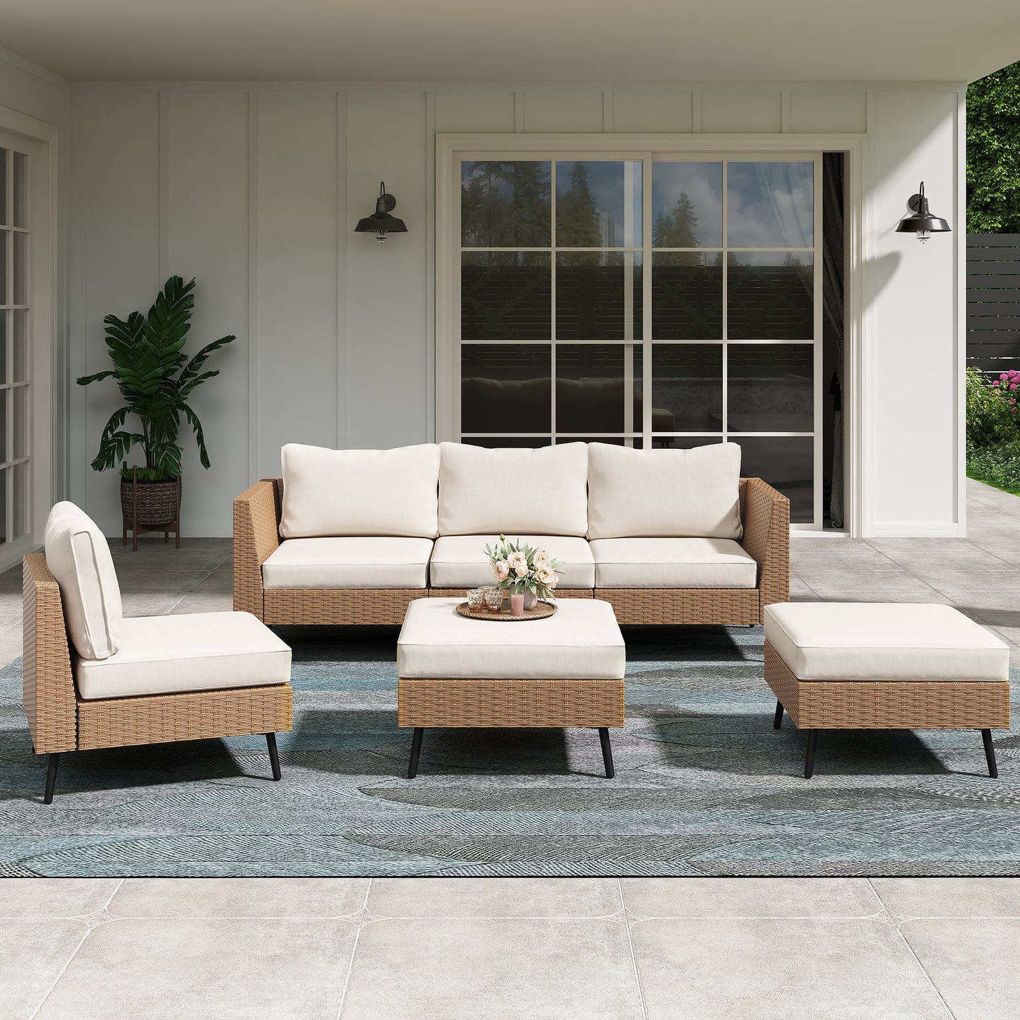LAUSAINT HOME 6-Pieces Patio Furniture Set with 43" Propane Gas Fire Pit Table