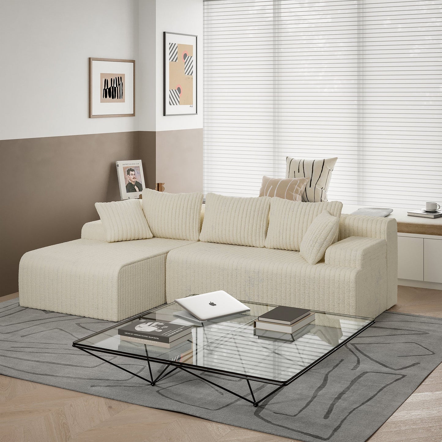 LAUSAINT HOME 96" Modular Cloud Couch Sectional, L-Shaped Boneless Sofa
