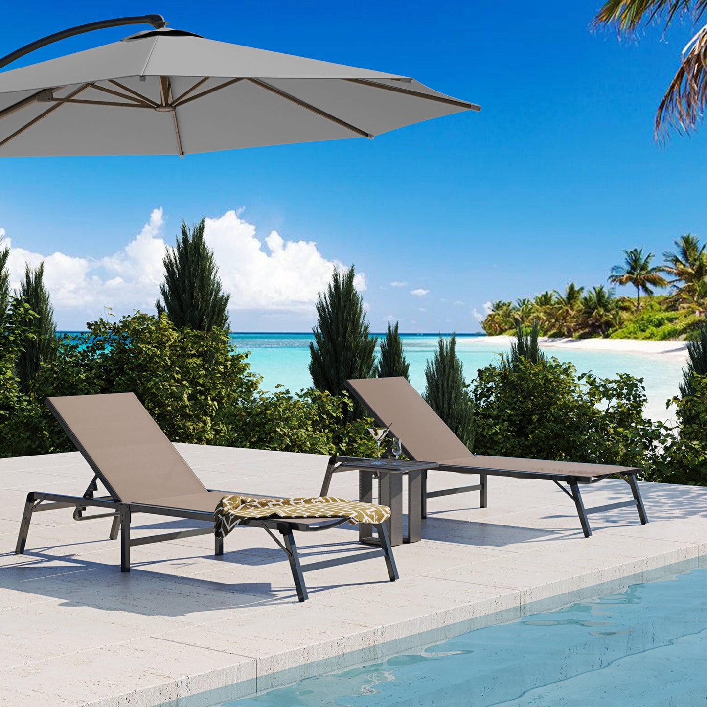 LAUSAINT HOME 2 Pieces Outdoor Chaise Lounge Chair Set with 5-Position Adjustable Backrest