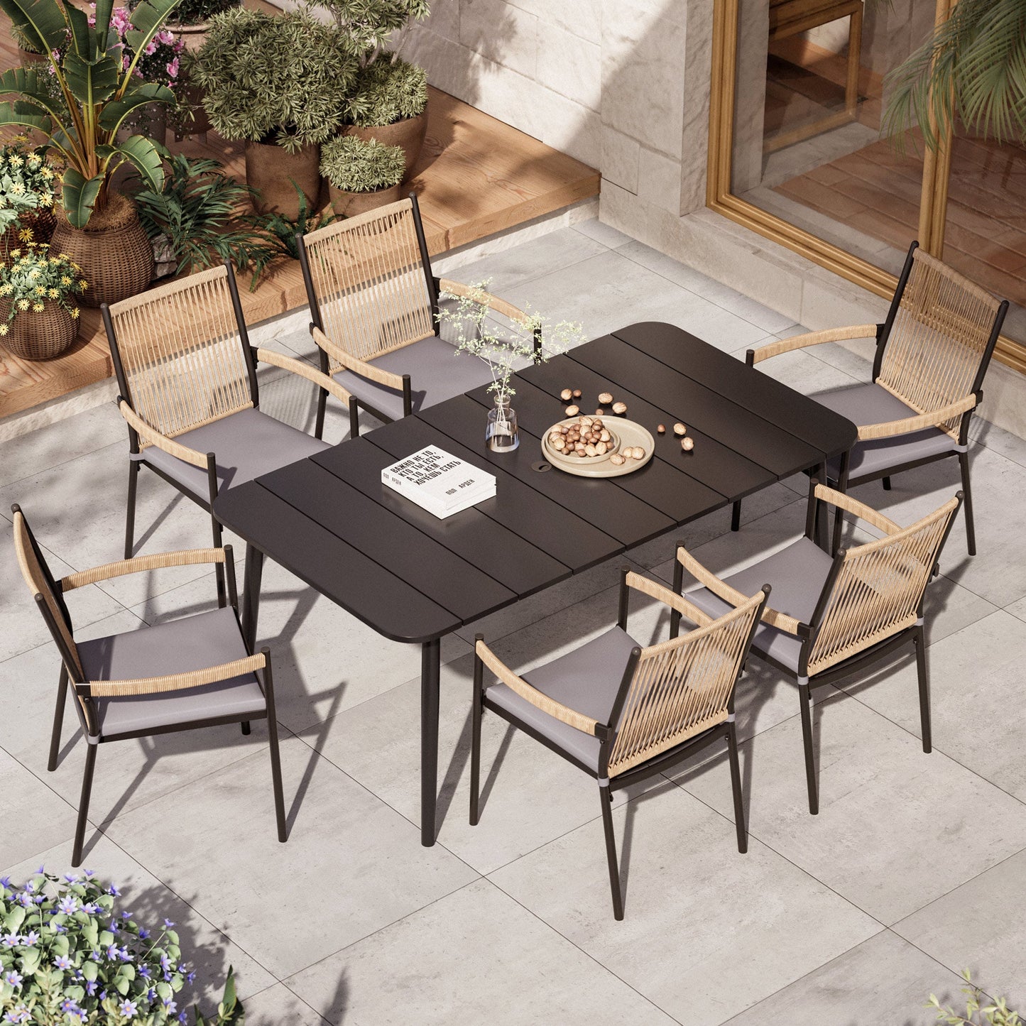 LAUSAINT HOME Outdoor Patio Dining Set with Chairs and Benches