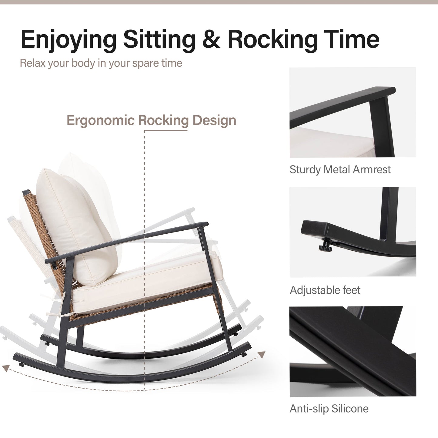 LAUSAINT HOME Wicker Outdoor Rocking Chair(2-piece/ 1-piece)