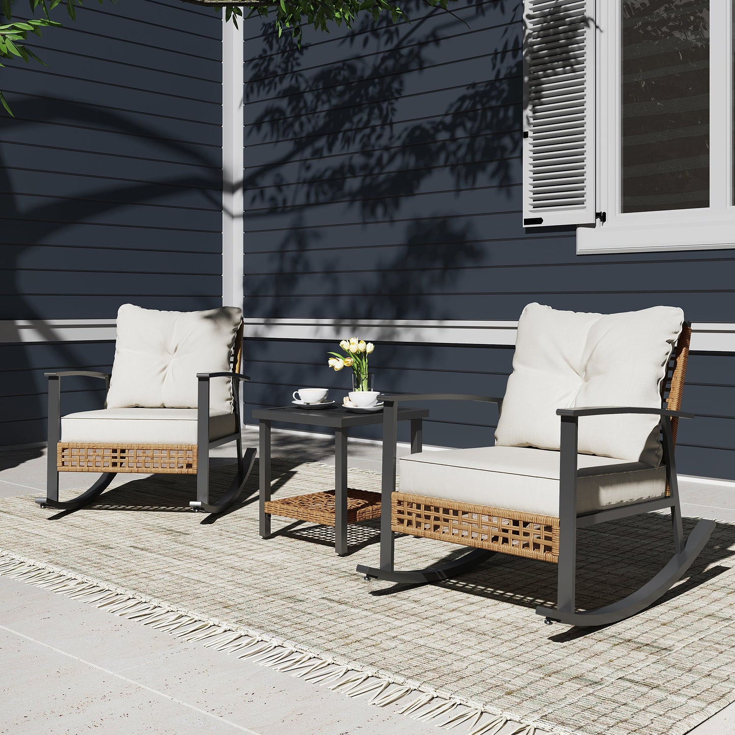 LAUSAINT HOME Wicker Outdoor Rocking Chair(2-piece/ 1-piece)