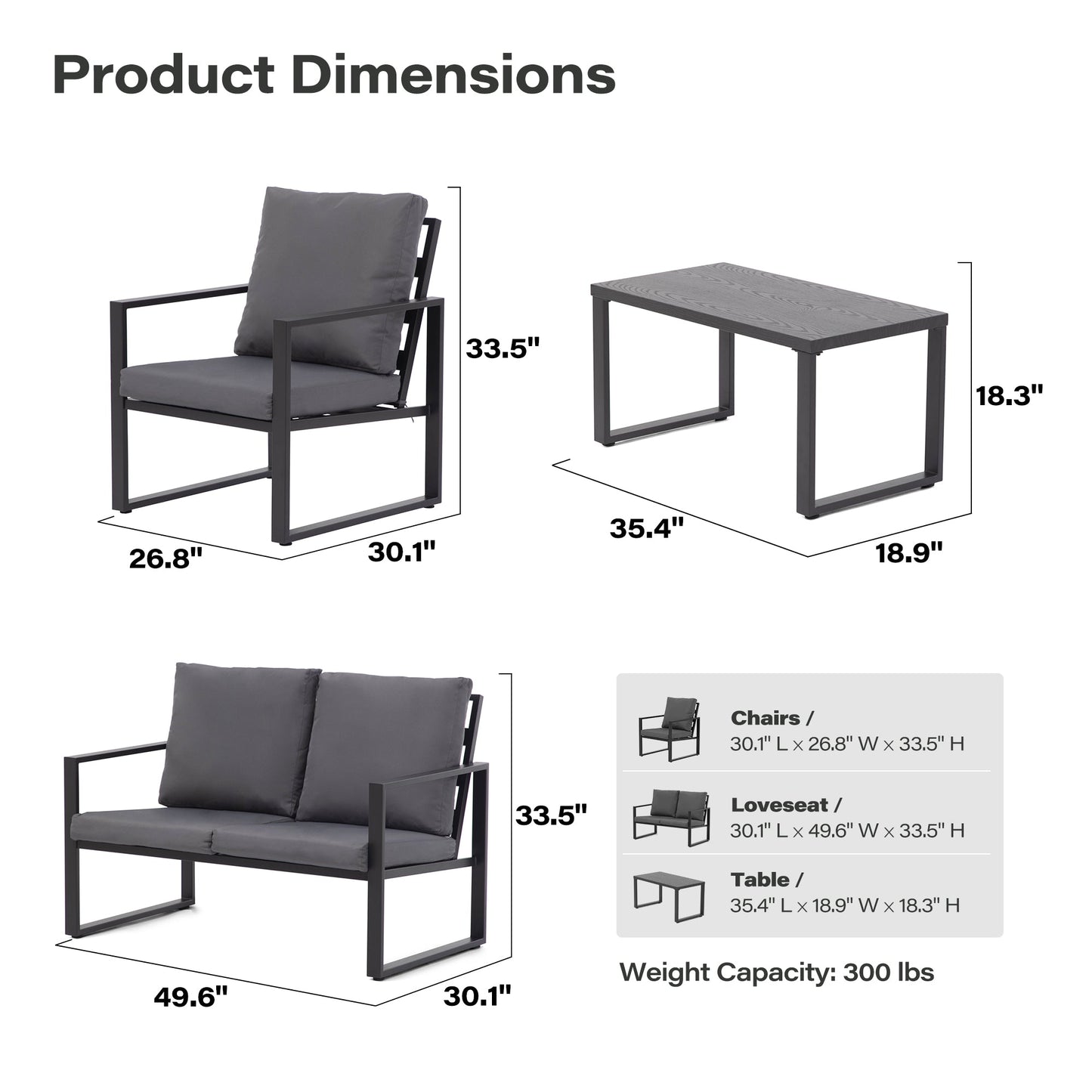 LAUSAINT HOME 4 Pcs Metal Modern Outdoor Conversation Set with 6'' Cushions