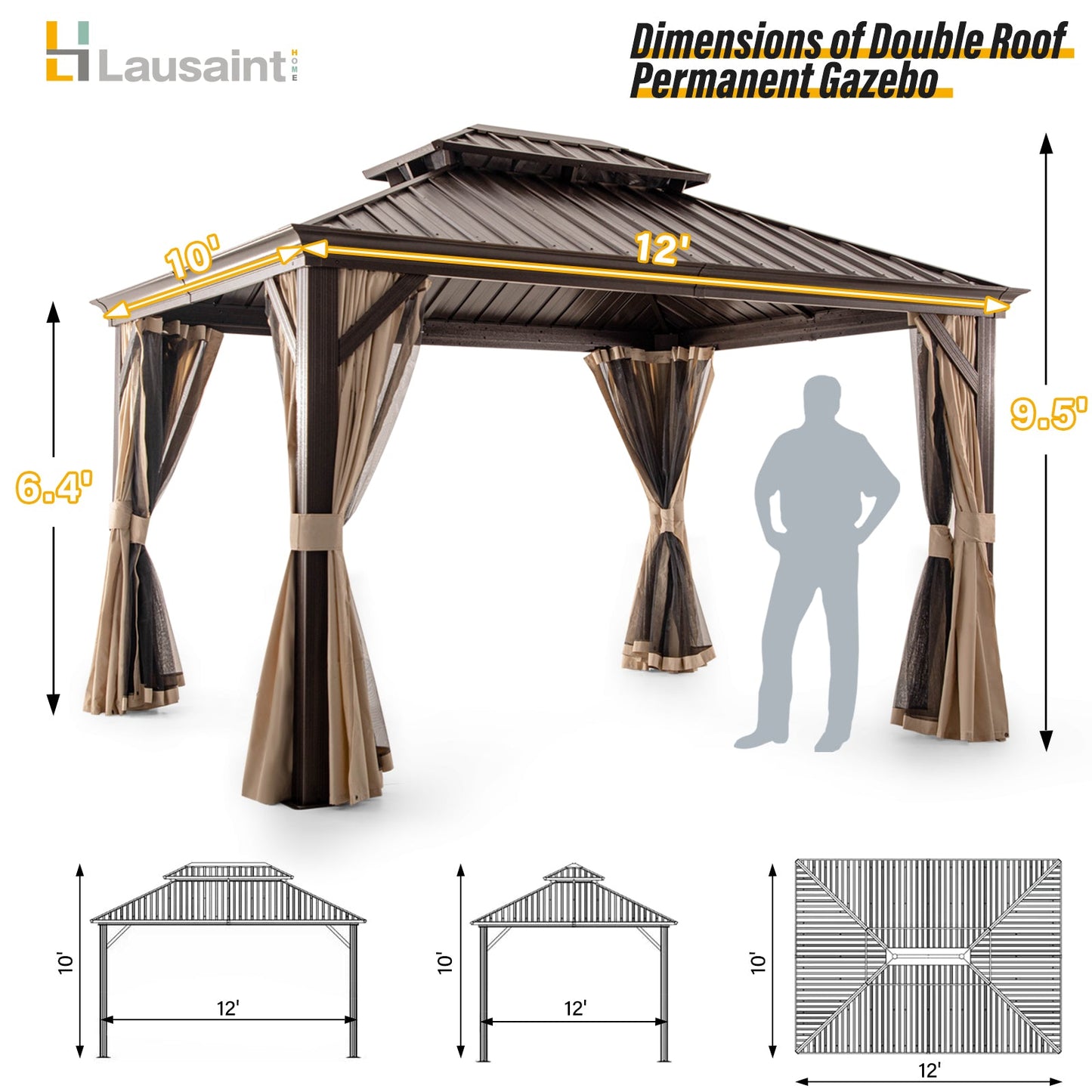 LAUSAINT HOME 10'X12' Hardtop Gazebo