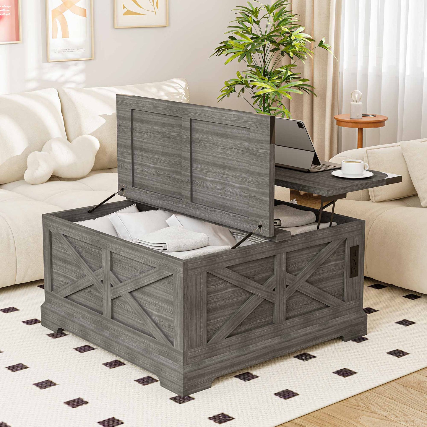 LAUSAINT HOME Farmhouse Lift Top Coffee Table
