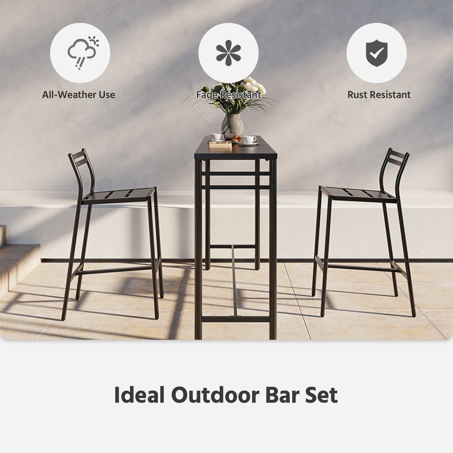 LAUSAINT HOME 3-Piece Height High Outdoor Bar Set