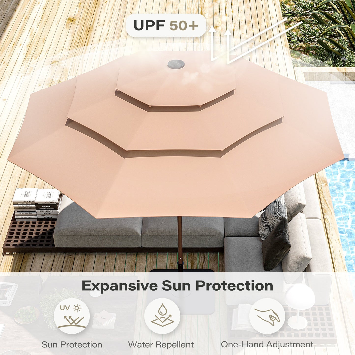 LAUSAINT HOME 10ft 3 Tier Patio Umbrella with Solar Lights