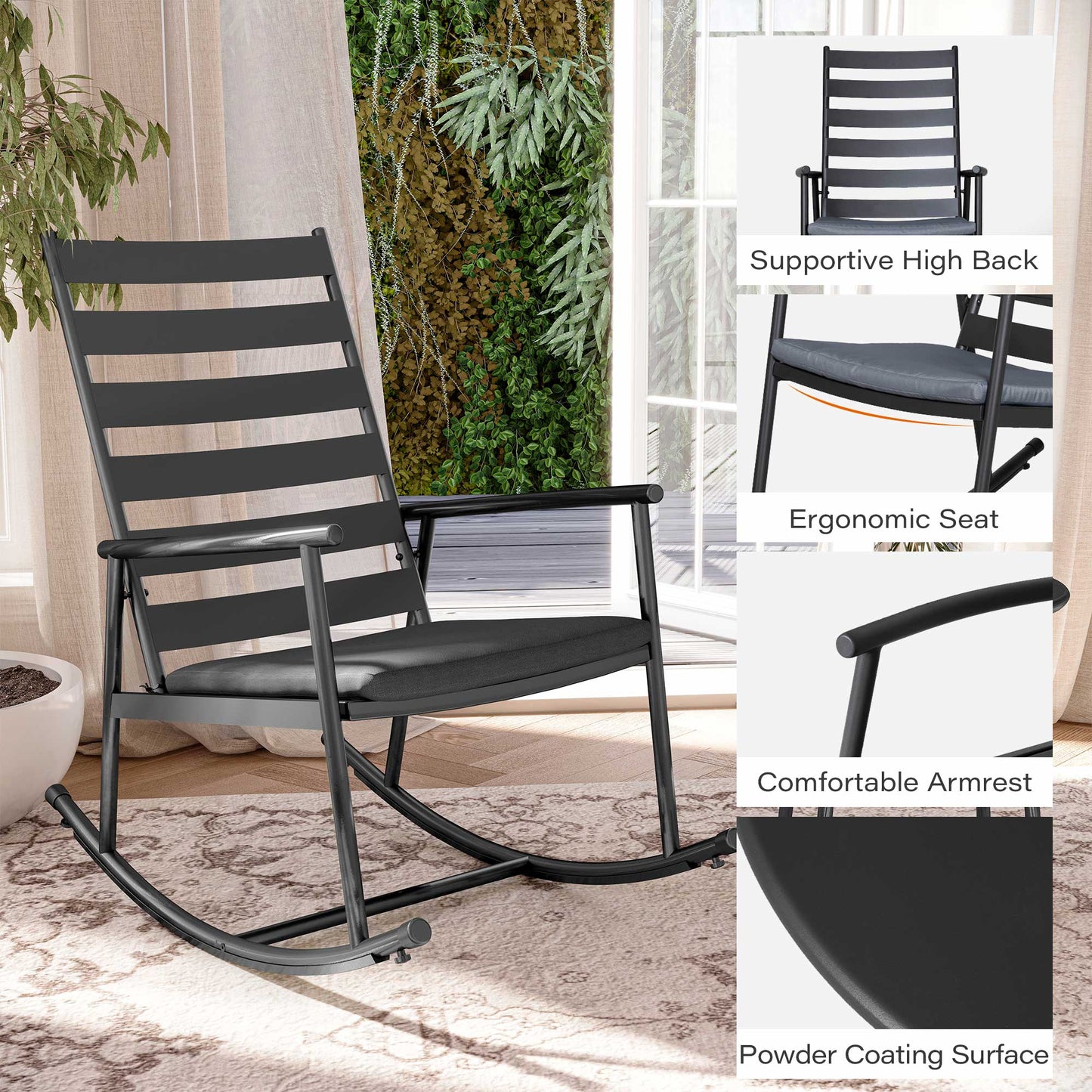 LAUSAINT HOME 3-Piece Outdoor Rocking Bistro Set with Cushions