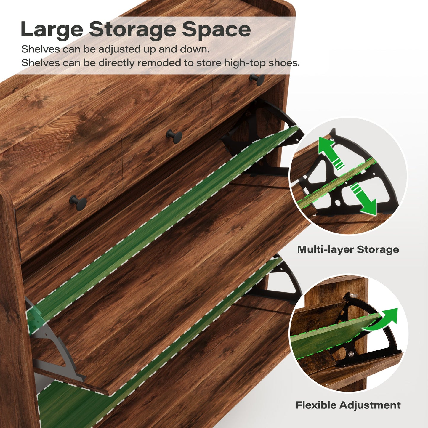 LAUSAINT HOME Shoe Storage Cabinet with 2 Flip Drawers & 3 Drawers
