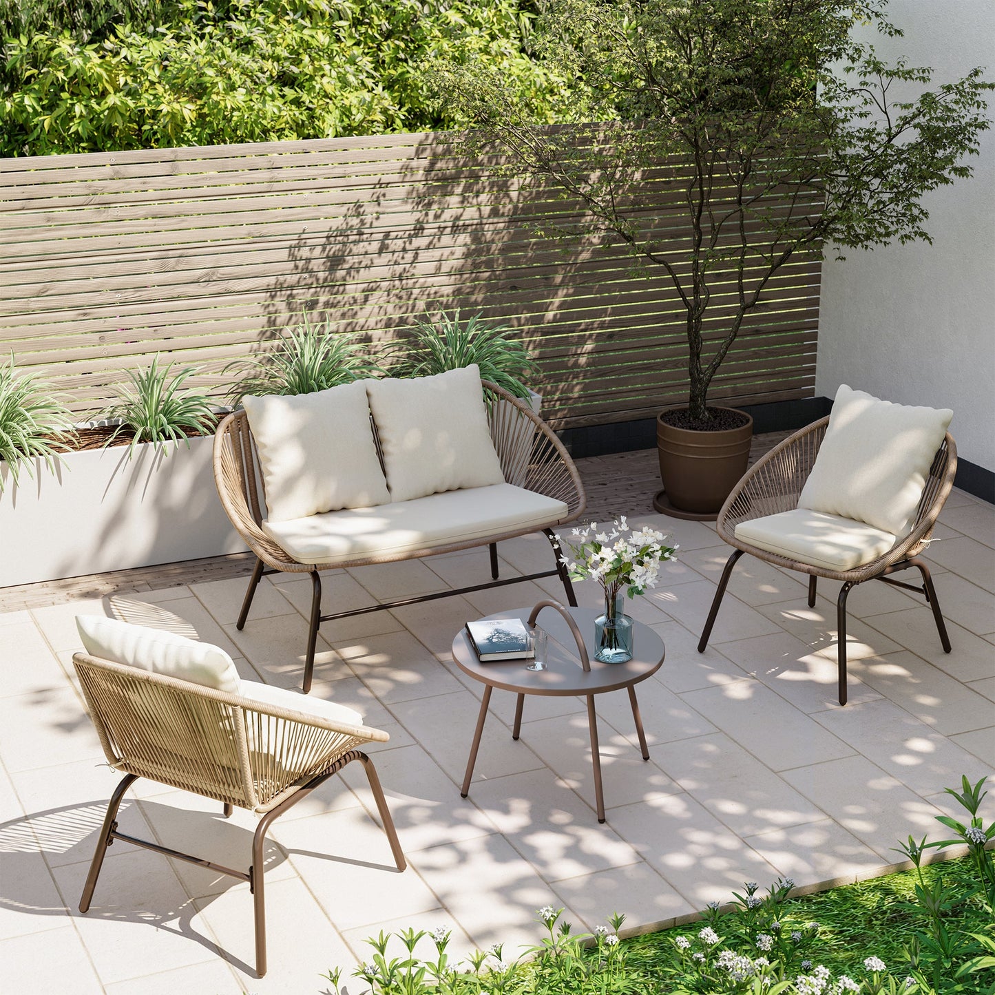 LAUSAINT HOME 4 Pieces Rope Woven Patio Conversation Set