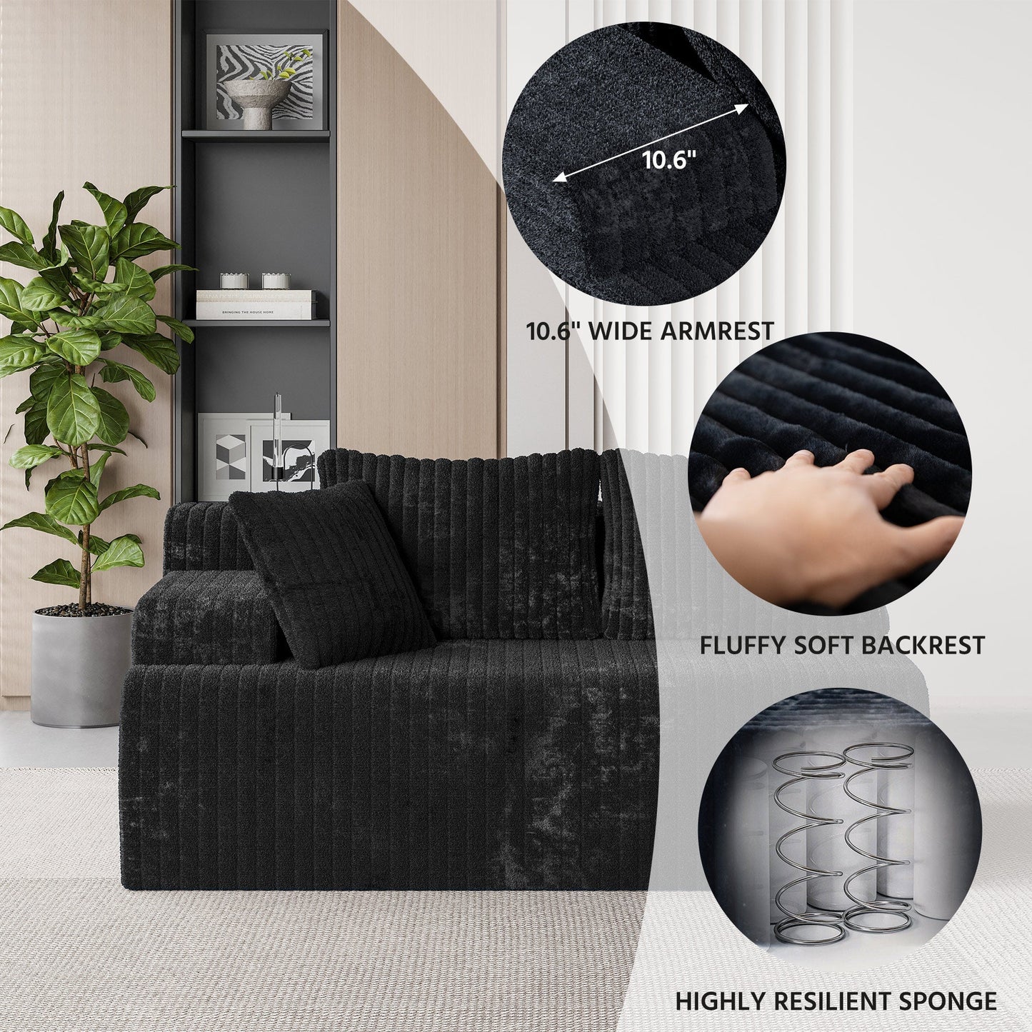 LAUSAINT HOME 96" Modular Cloud Couch Sectional, L-Shaped Boneless Sofa