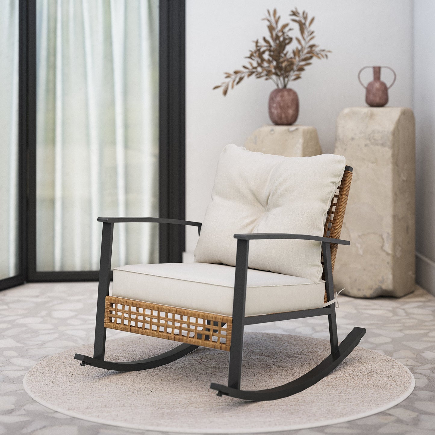 LAUSAINT HOME Wicker Outdoor Rocking Chair(2-piece/ 1-piece)