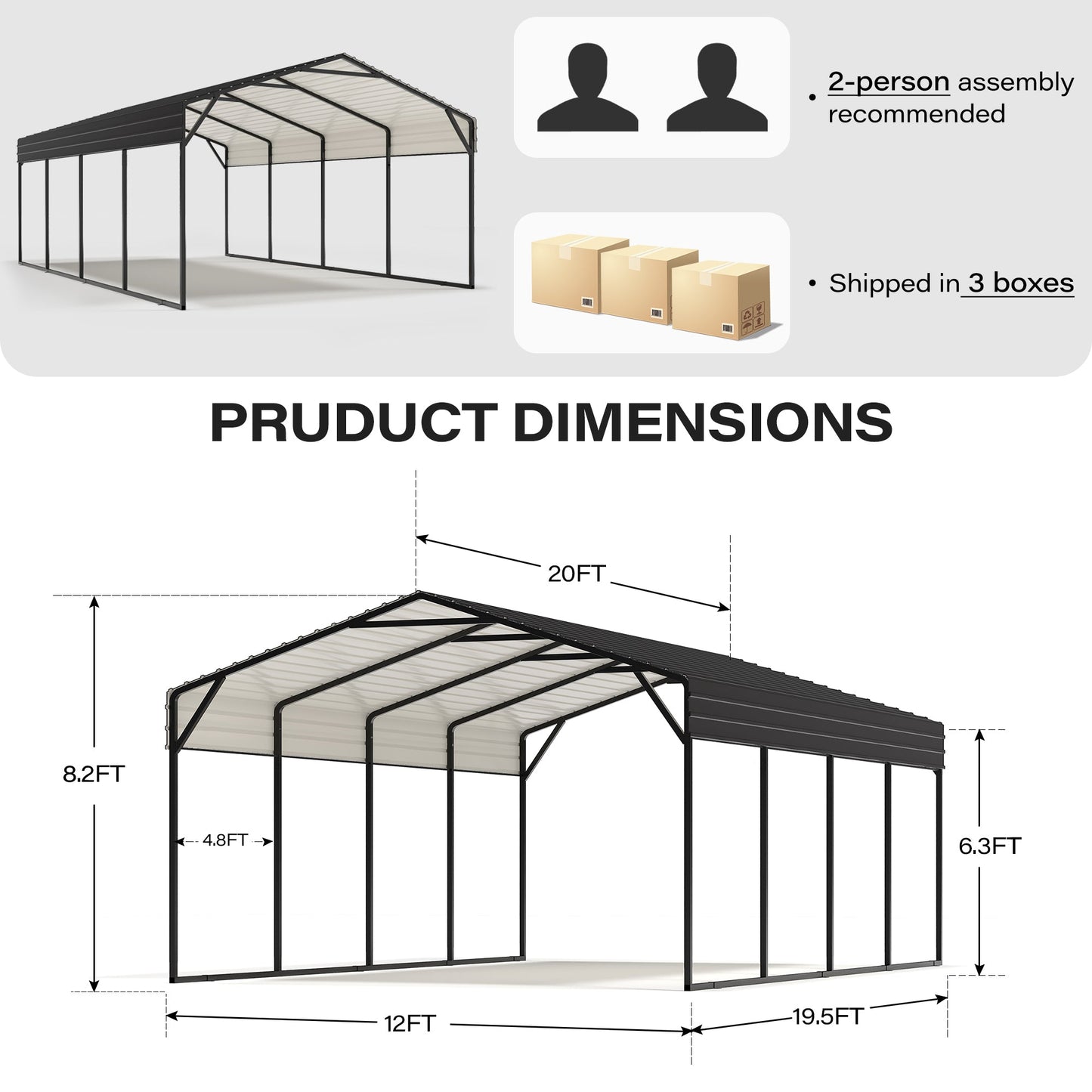 LAUSAINT HOME 12 X 20 FT Galvanized Steel Carport