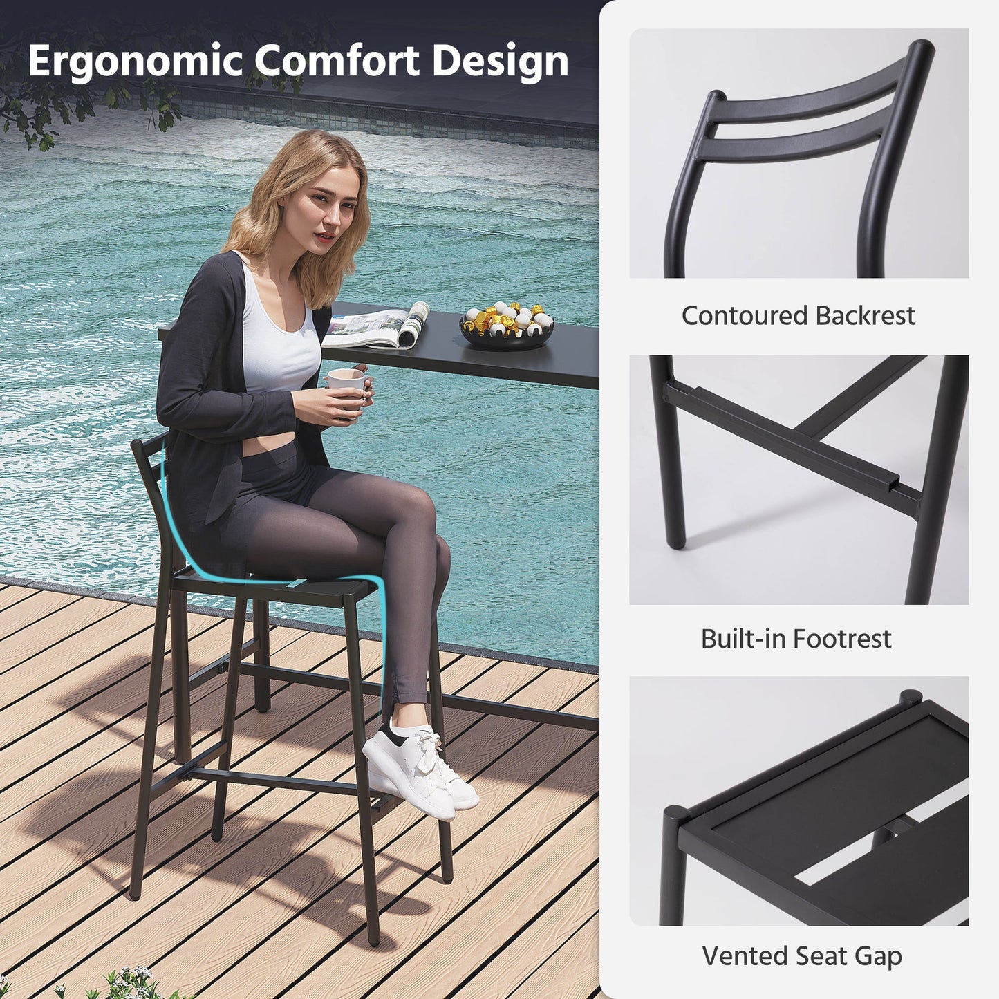 LAUSAINT HOME 3-Piece Height High Outdoor Bar Set