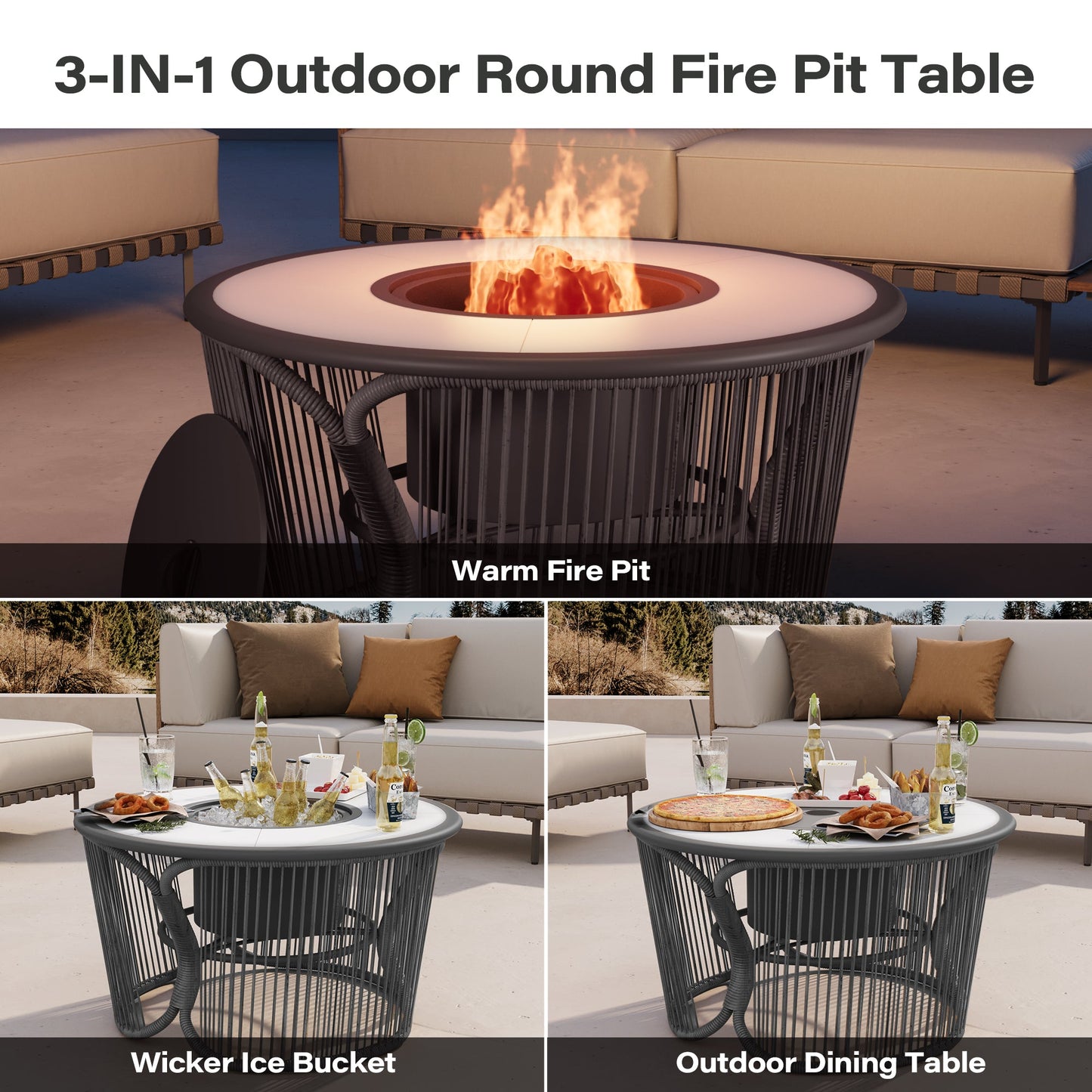 LAUSAINT HOME 3 in 1 Fire Pit for Backyard Bonfire Patio Outside