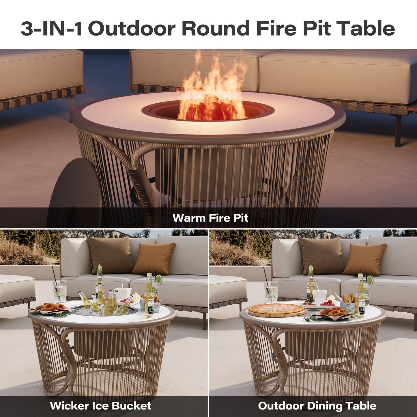LAUSAINT HOME 3 in 1 Fire Pit for Backyard Bonfire Patio Outside