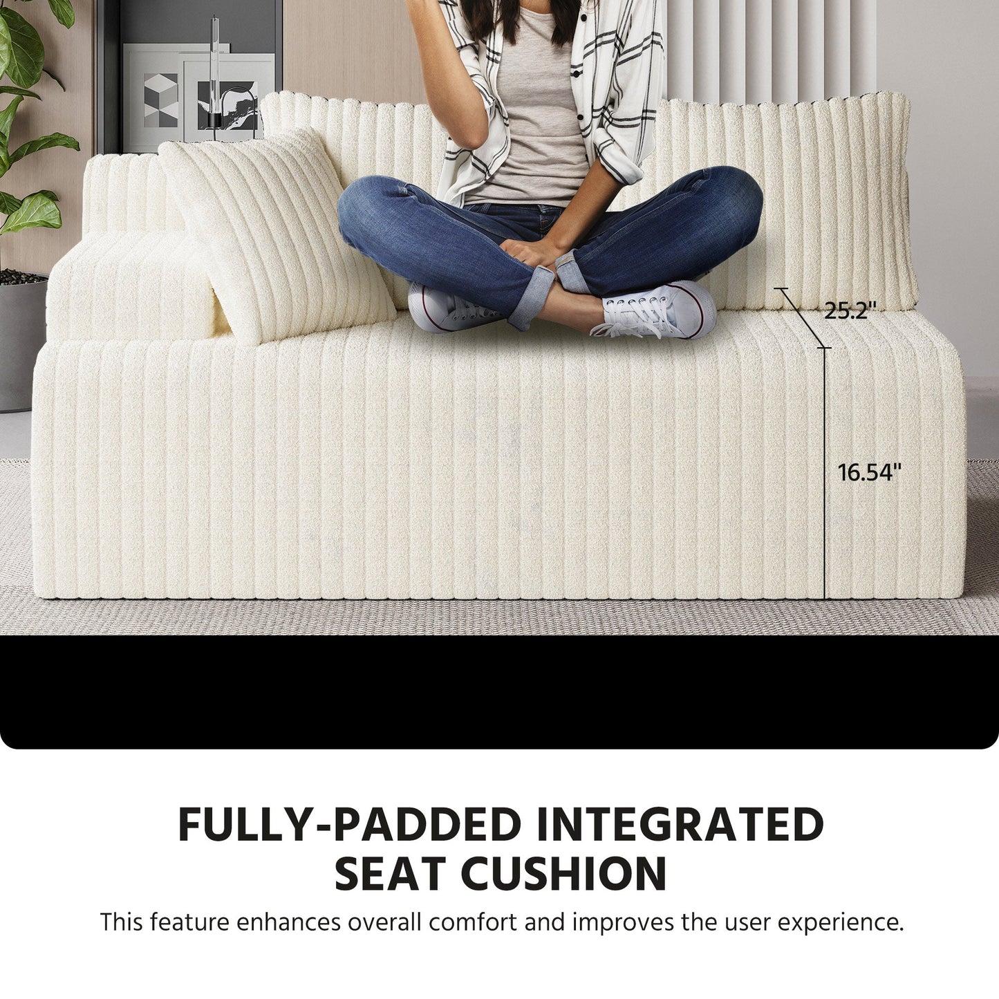 LAUSAINT HOME 96" Modular Cloud Couch Sectional, L-Shaped Boneless Sofa