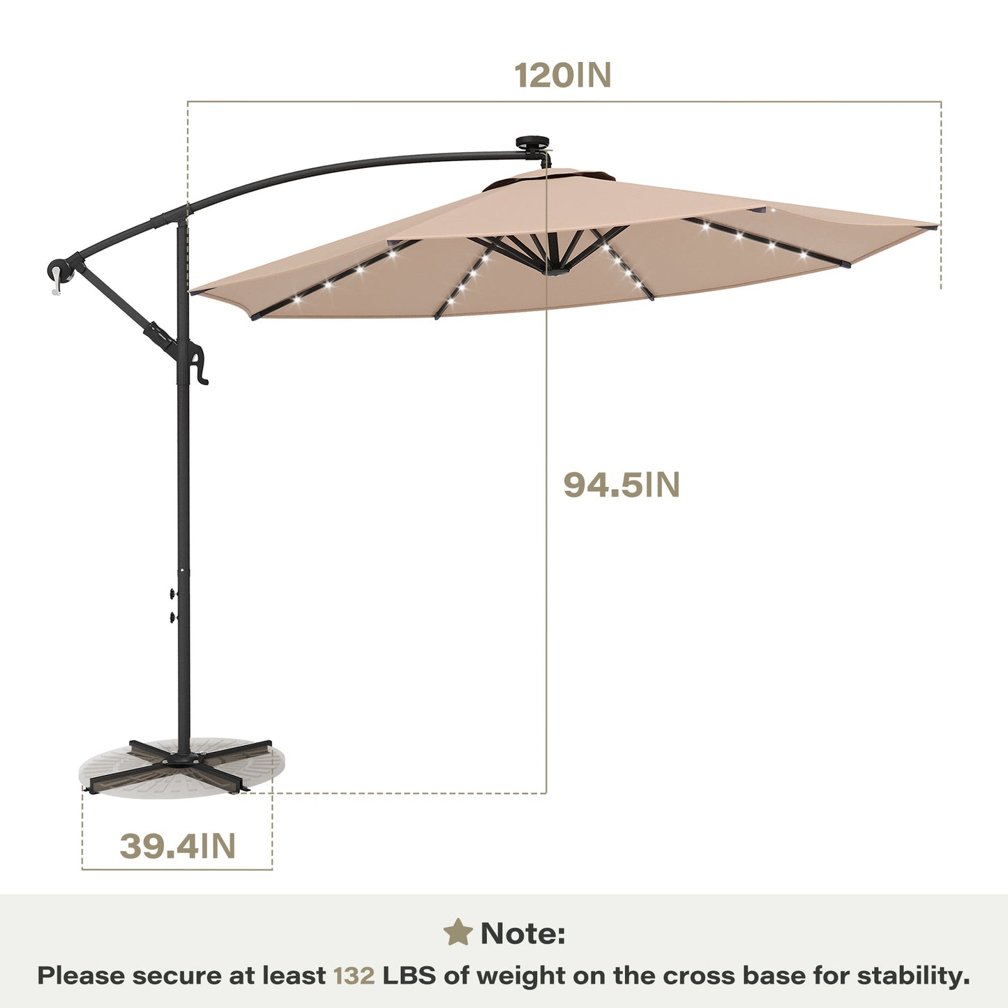 LAUSAINT HOME 10FT Round Cantilever Patio Umbrella