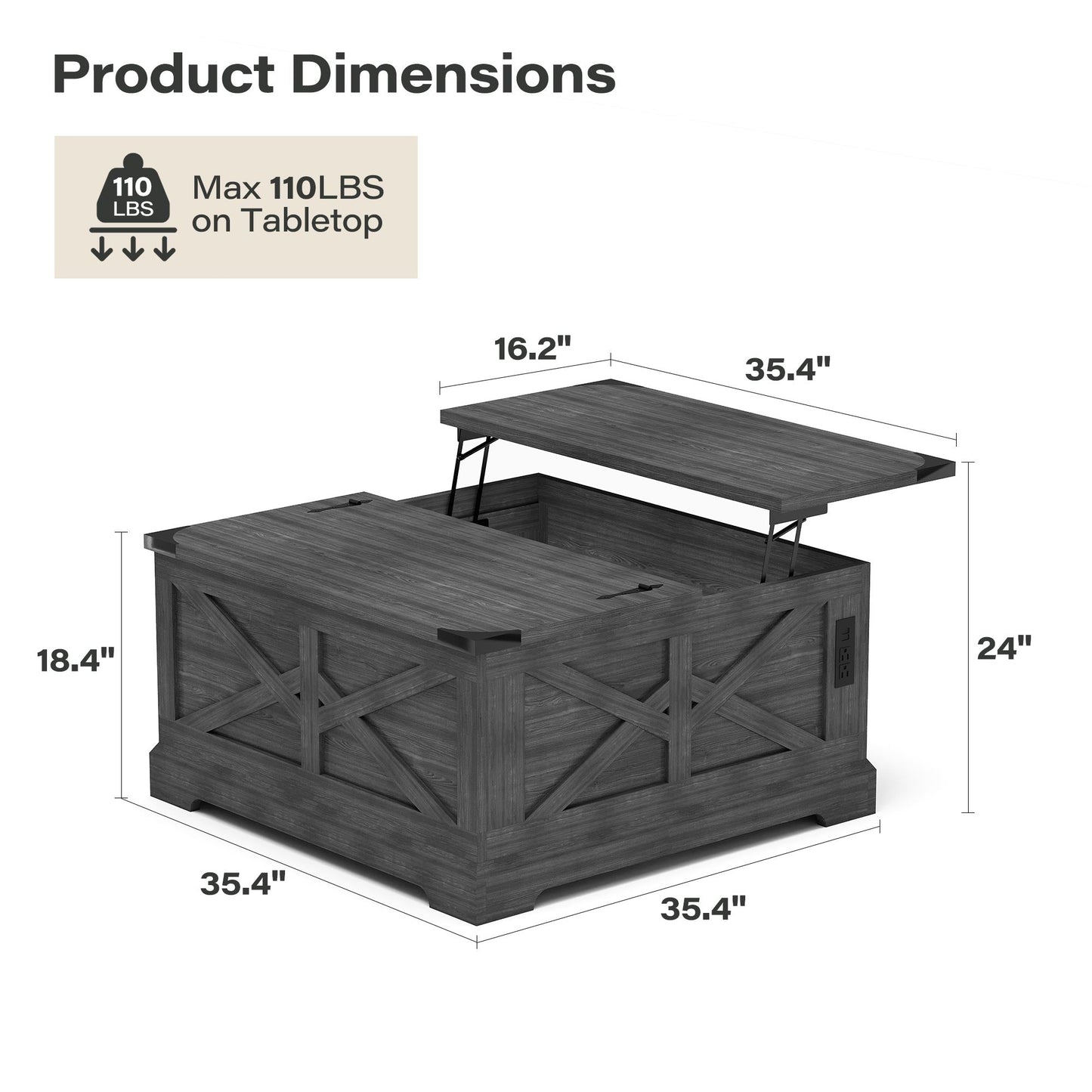 LAUSAINT HOME Farmhouse Lift Top Coffee Table