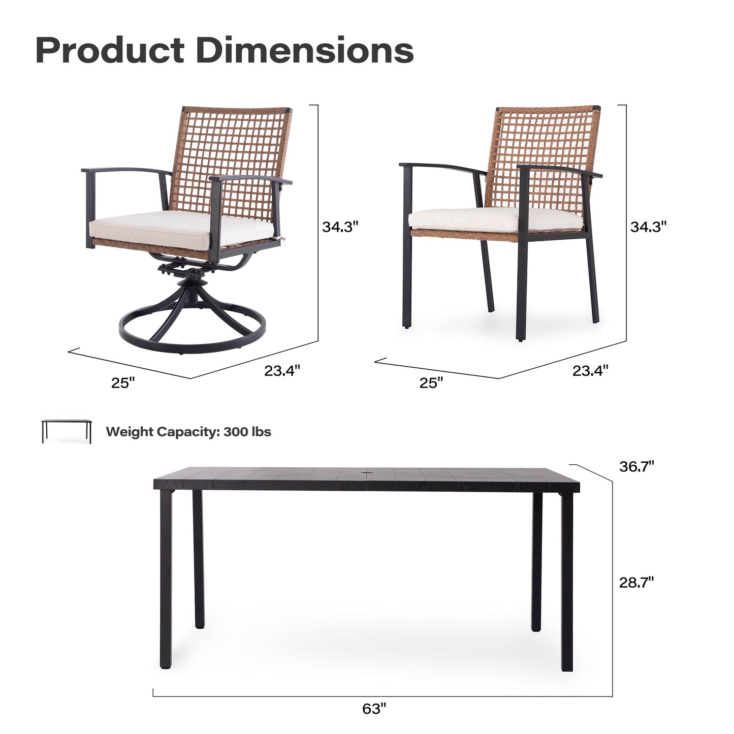 LAUSAINT HOME 6 - Person Rectangular Outdoor Dining Set