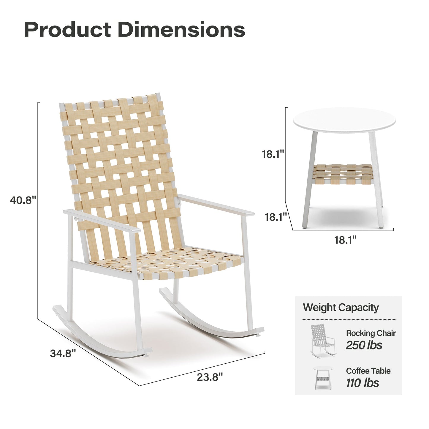 LAUSAINT HOME 3-Piece Outdoor Rocking Chair Set with High-Back
