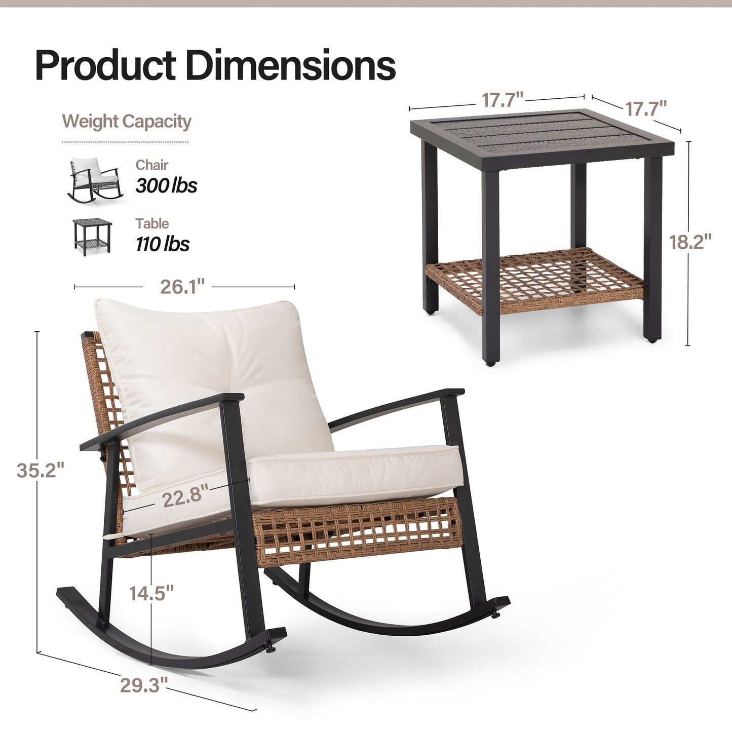 LAUSAINT HOME 3 Pieces Rocking Bistro Set
