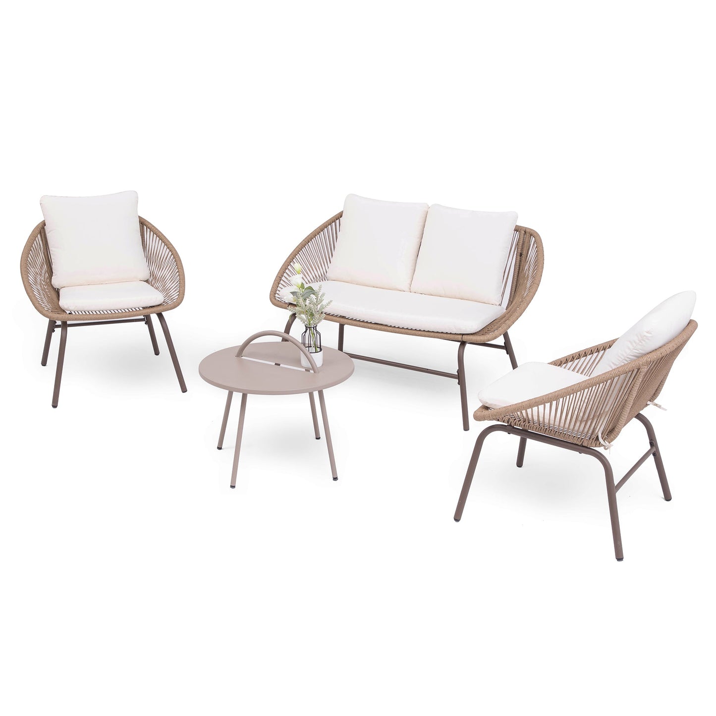 LAUSAINT HOME 4-Piece Bohemian Patio Conversation Set, Rope Woven Furniture