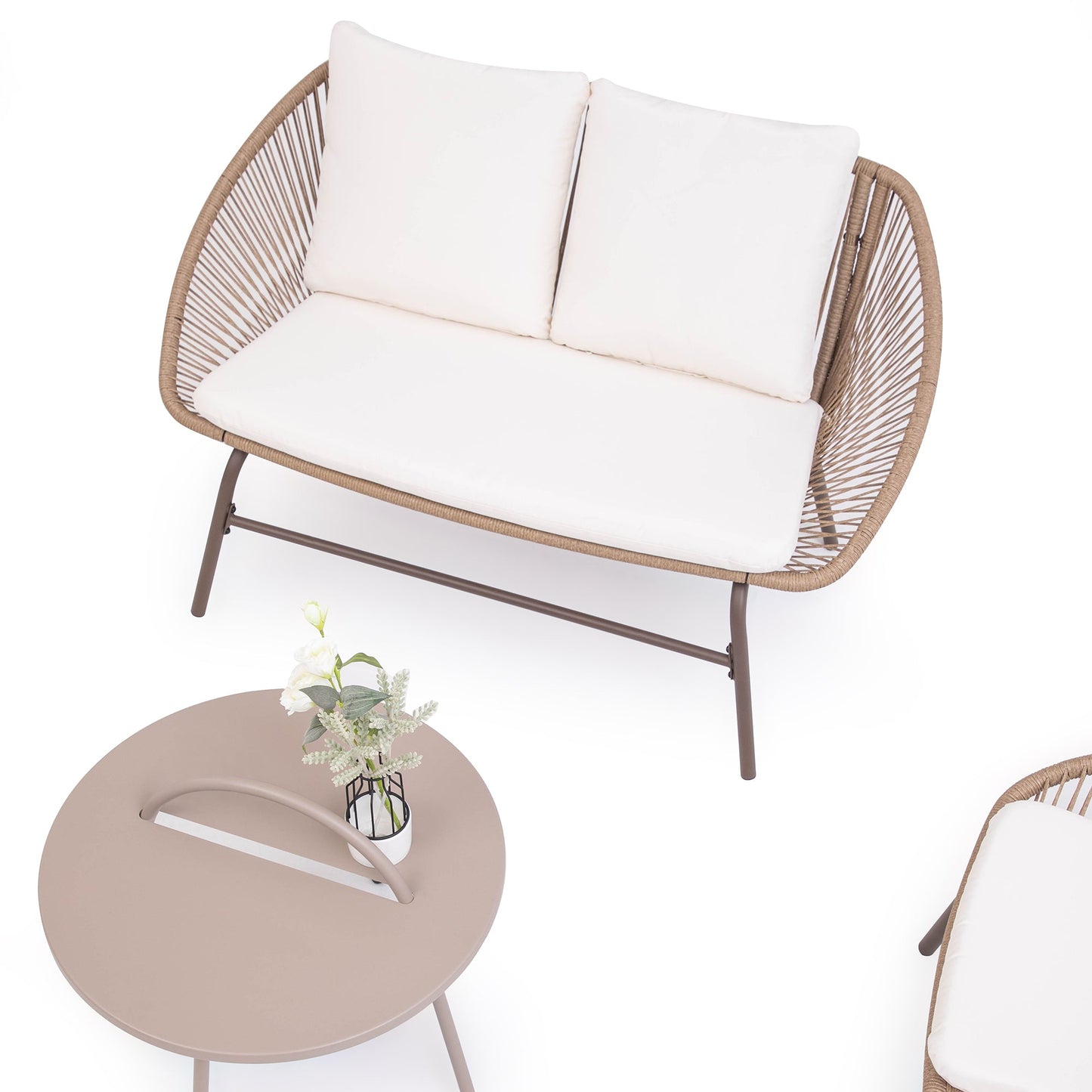 LAUSAINT HOME 4-Piece Bohemian Patio Conversation Set, Rope Woven Furniture