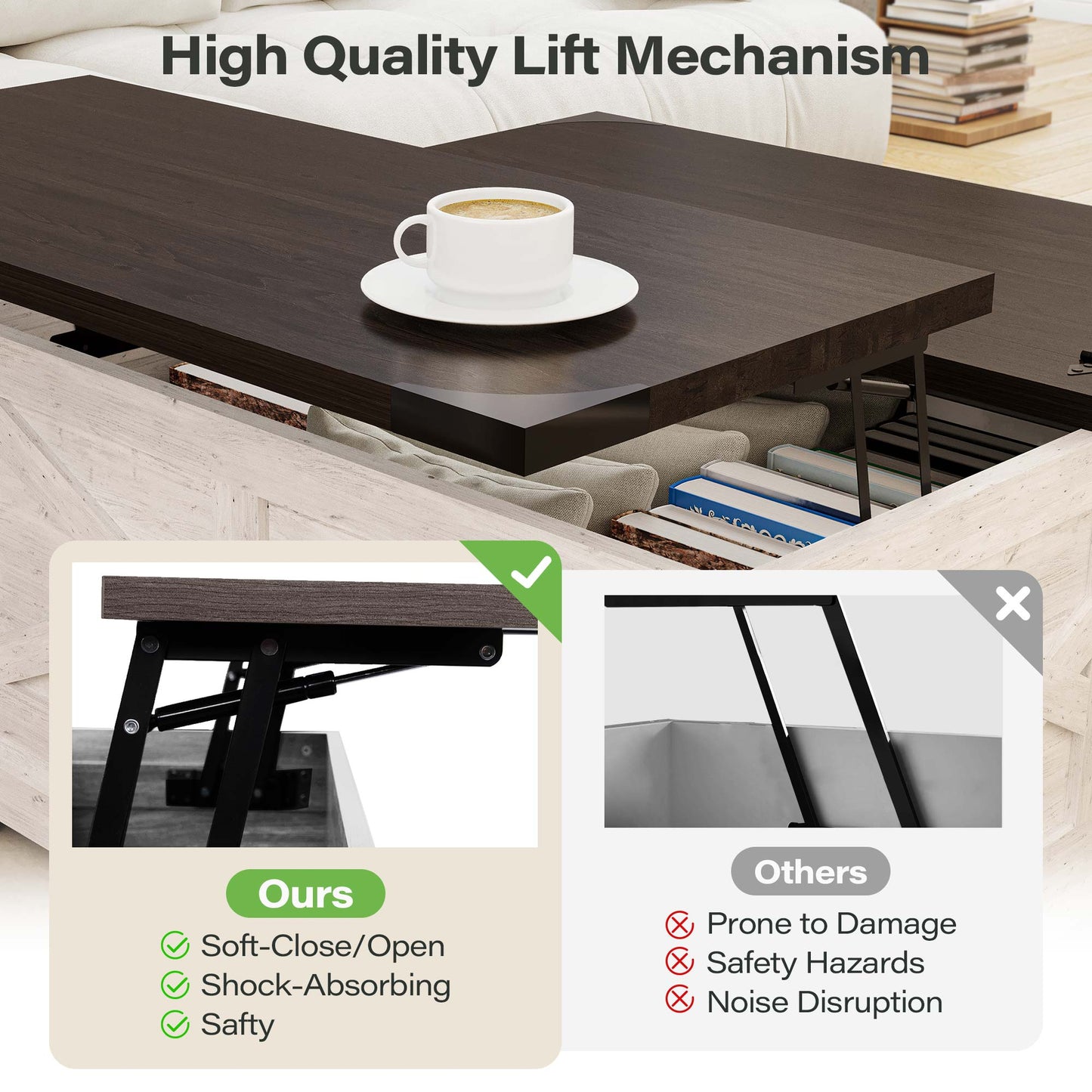 LAUSAINT HOME Farmhouse Lift Top Coffee Table