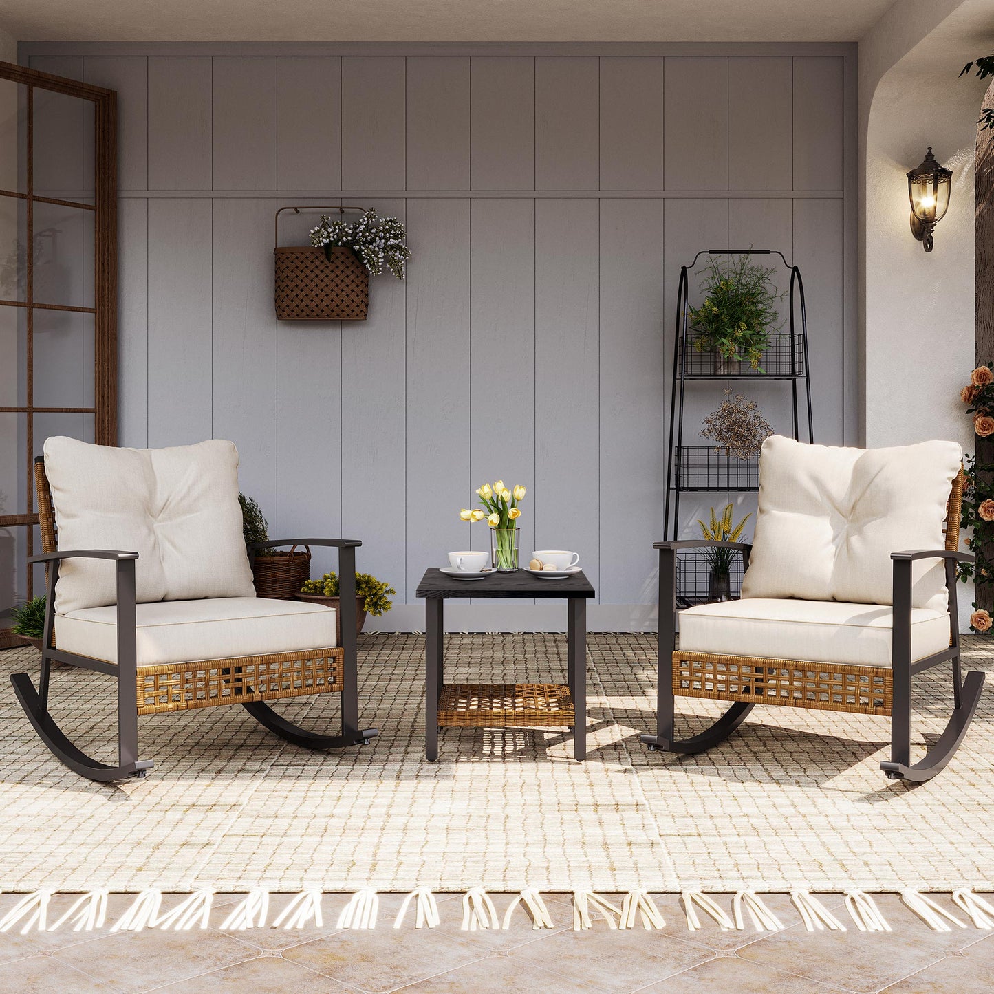 LAUSAINT HOME Modern 3-Piece Rocking Chair Set with Floor Lamp